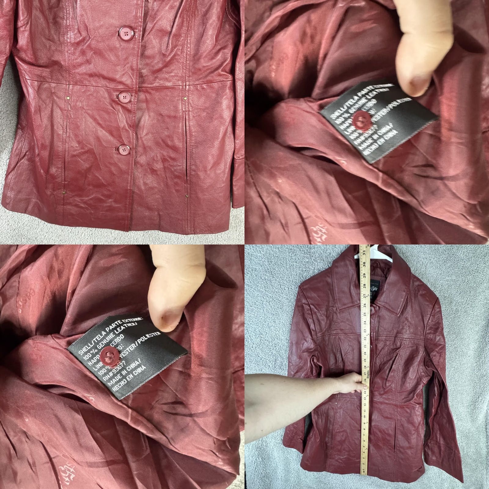 Vintage East 5th Leather Coat Womens M Red Button Lined Mid-Length Single-Breasted Size M / US 6-8 / IT 42-44 - 8 Thumbnail