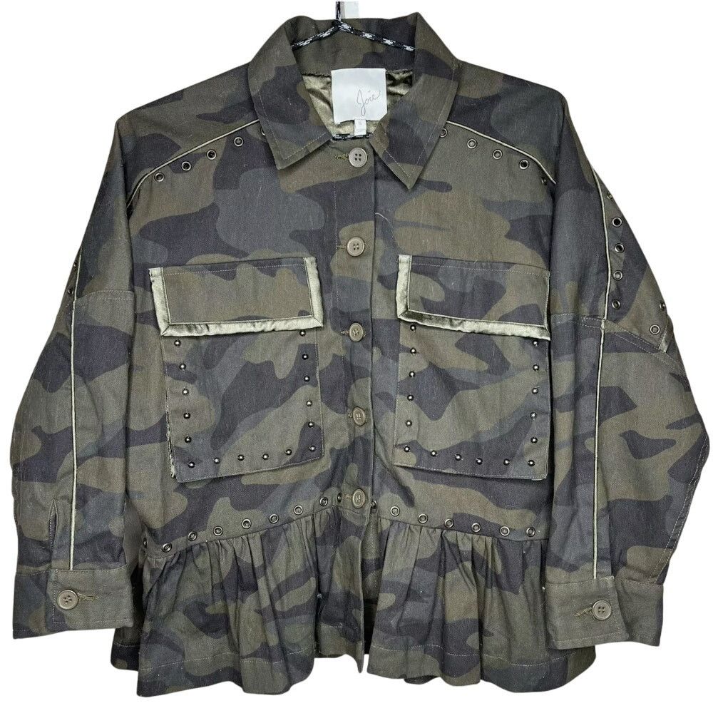 Joie Joie Womens Samia Camo Ruffle Jacket Rivets Studs Medium NEW Size M / US 6-8 / IT 42-44 - 2 Thumbnail