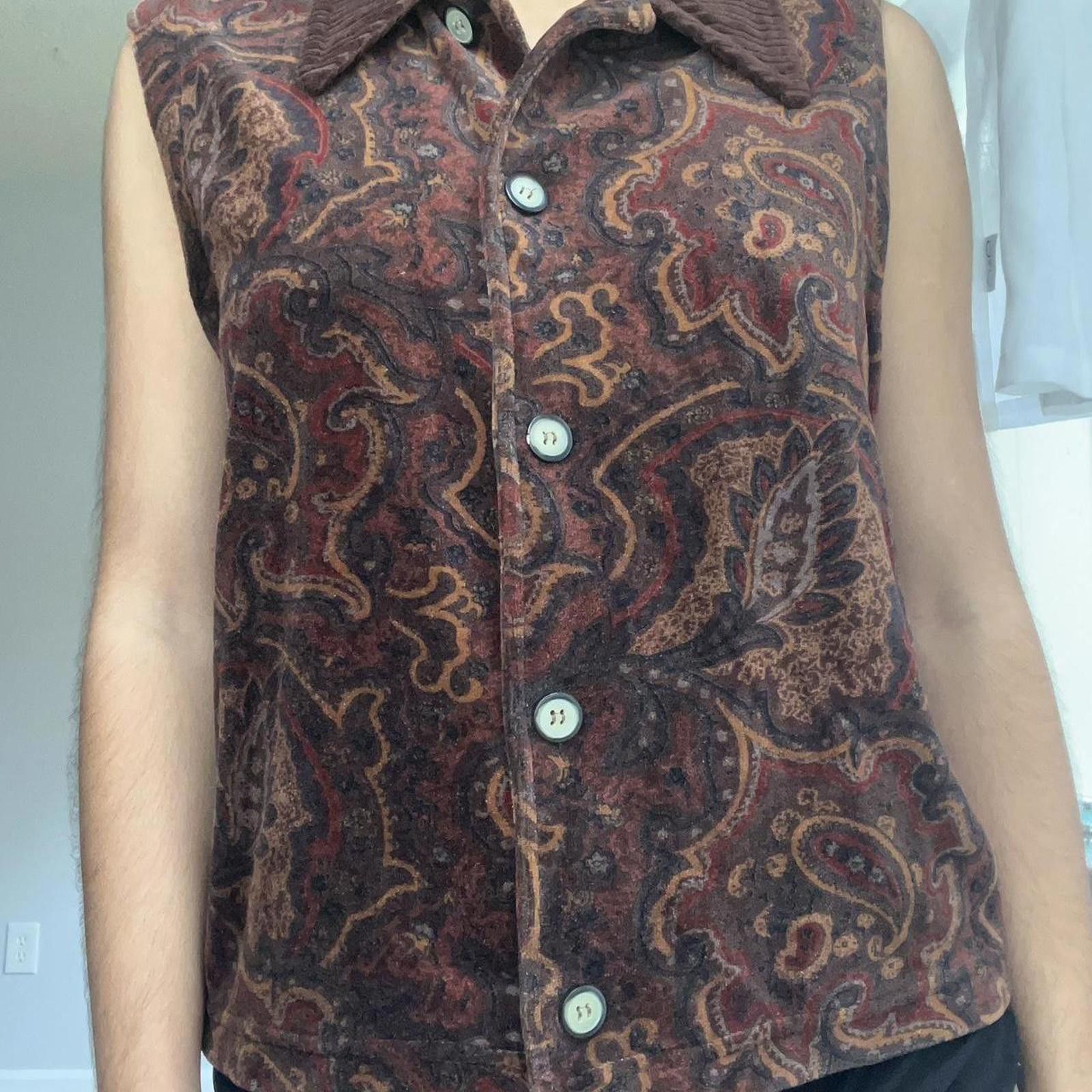Other Brown paisley button up vest with tie back #boho #western Size S / US 4 / IT 40 - 6 Thumbnail