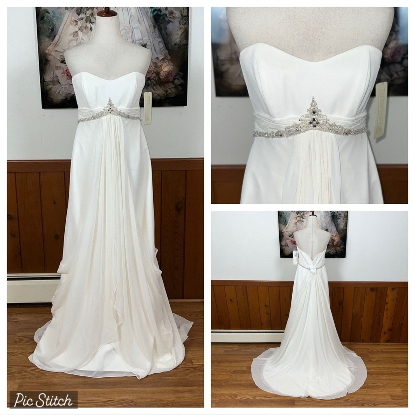 Other New David’s Bridal Greek Goddess Empire Waist Wedding Gown! Size L / US 10 / IT 46 - 1 Thumbnail