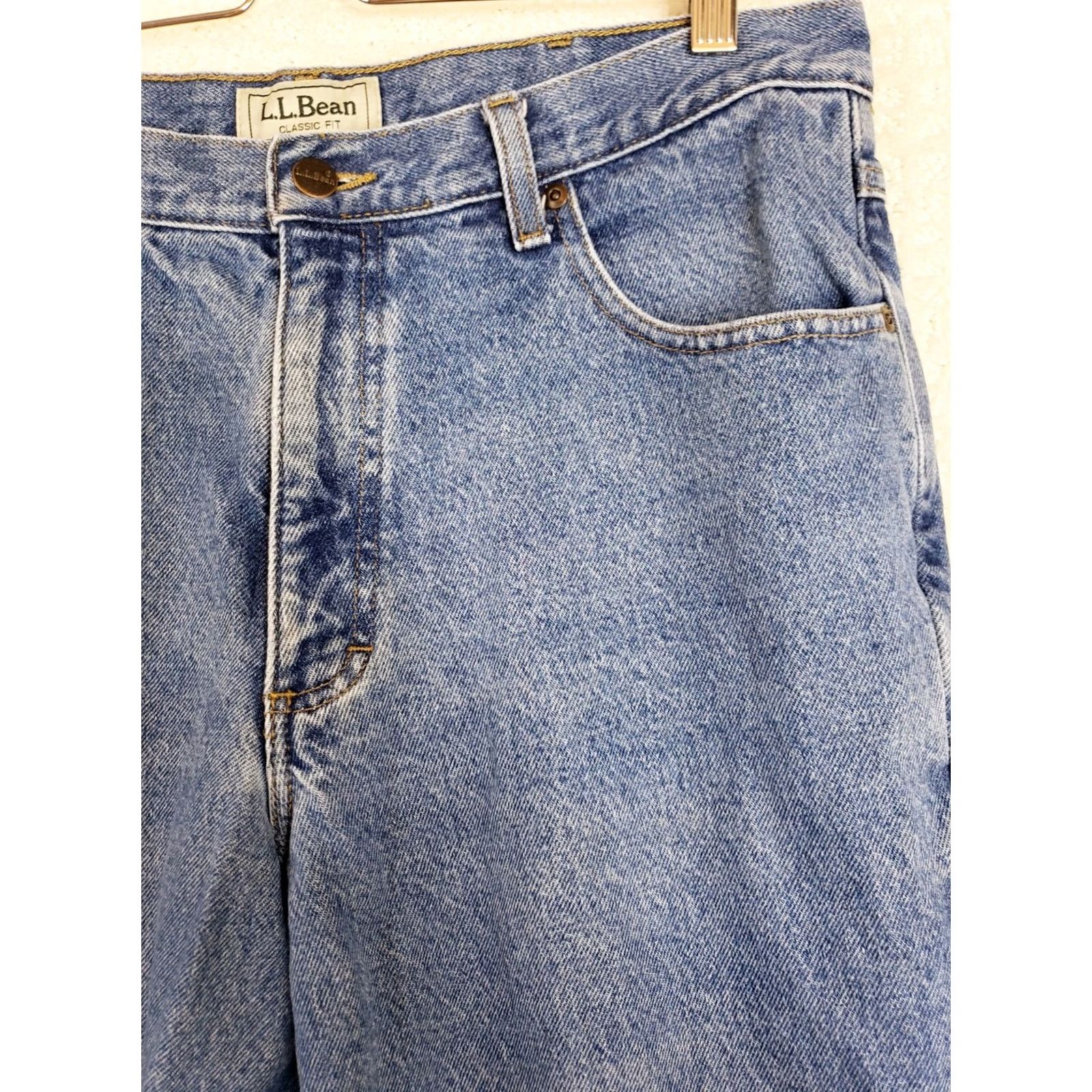 Denime LL Bean Denim Jeans 35x30 Blue Classic Fit 5-Pocket Straight Zip Raw Denim Relaxed Men Size US 35 - 6 Thumbnail