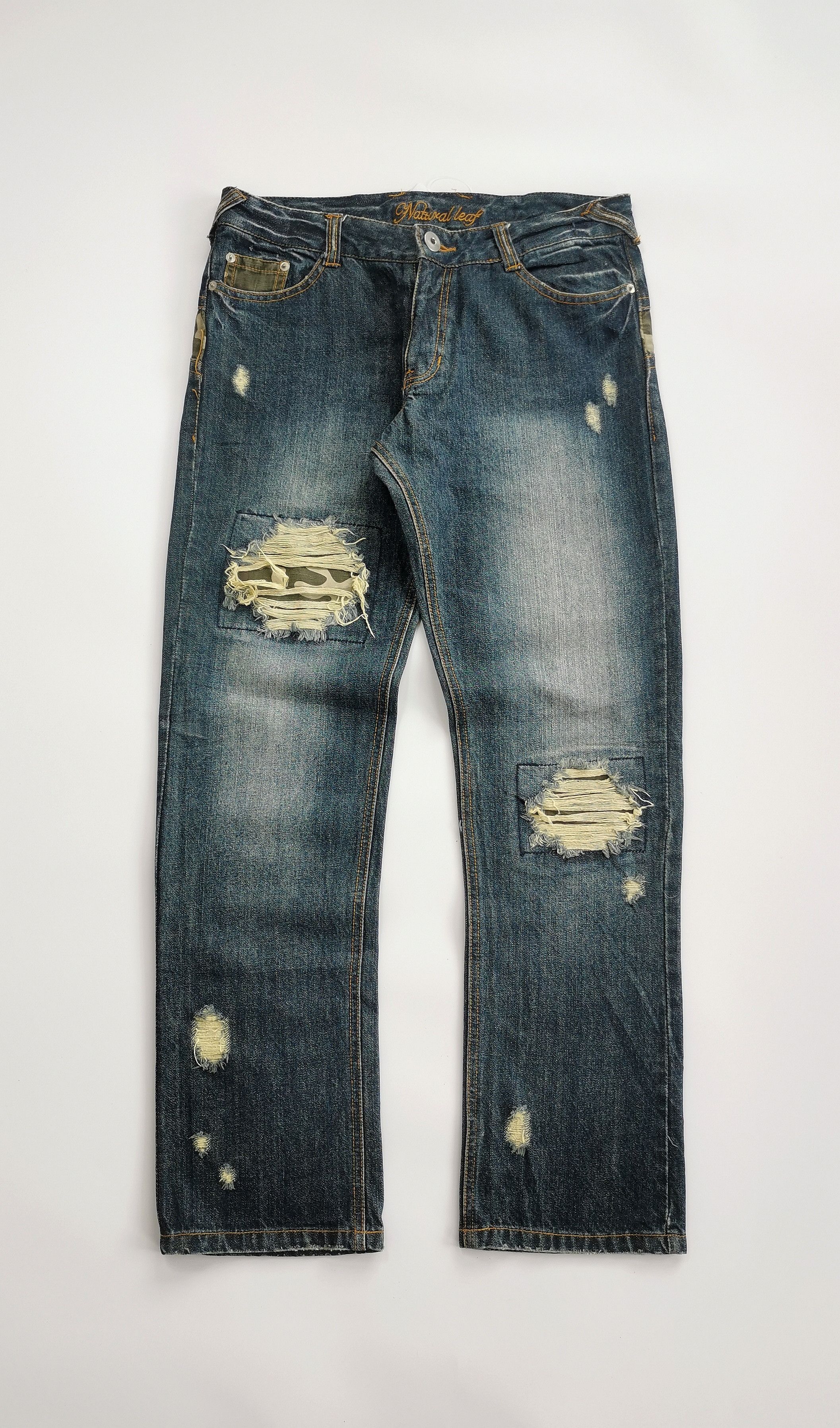 Kapital natural leaf patchwork w/camo line back denim jeans Size US 32 / EU 48 - 1 Thumbnail