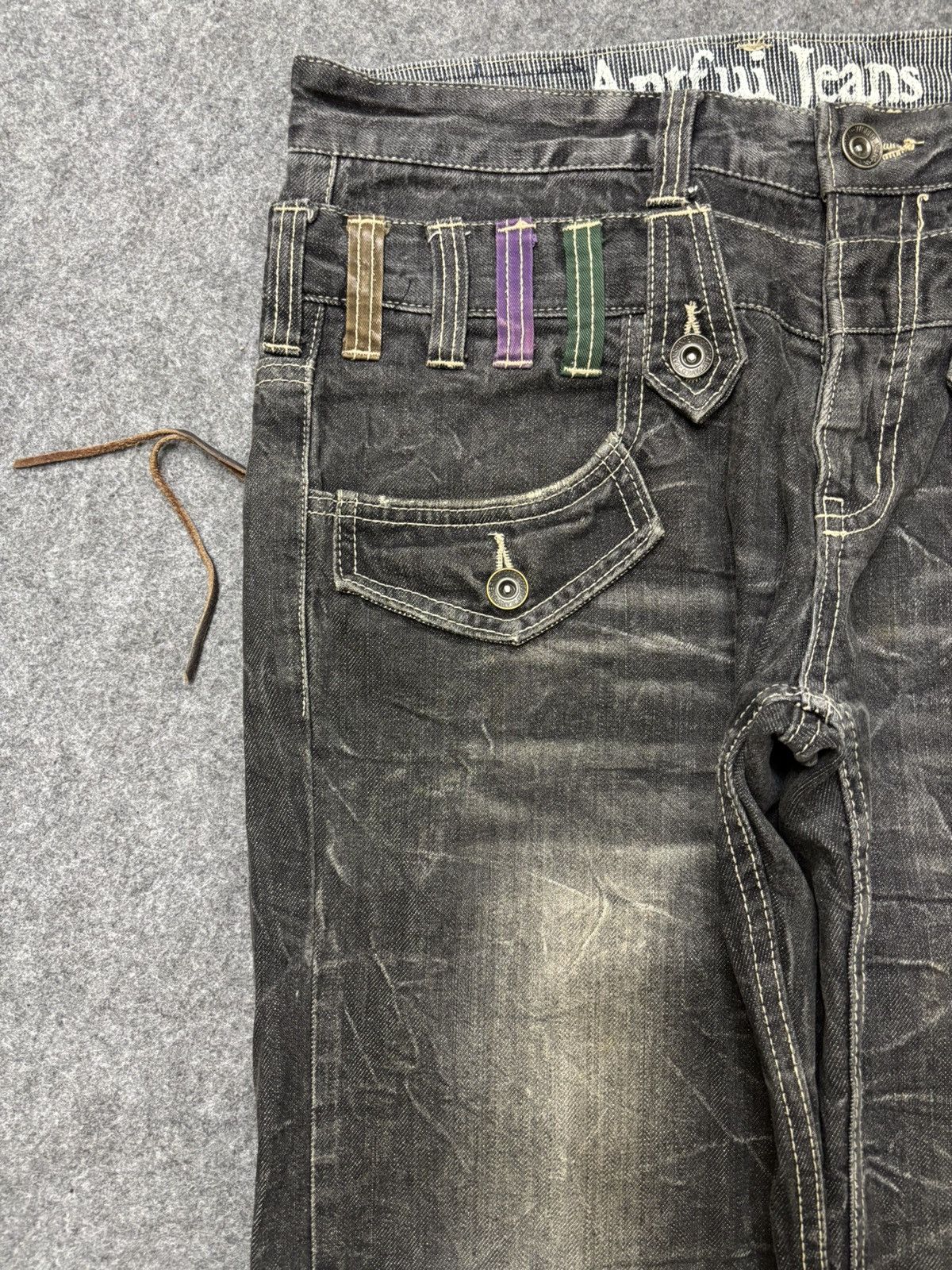 Japanese Brand 💥Cracked Fades💥Antfui Double Waist Black Wash Denim F642 Size US 32 / EU 48 - 6 Thumbnail