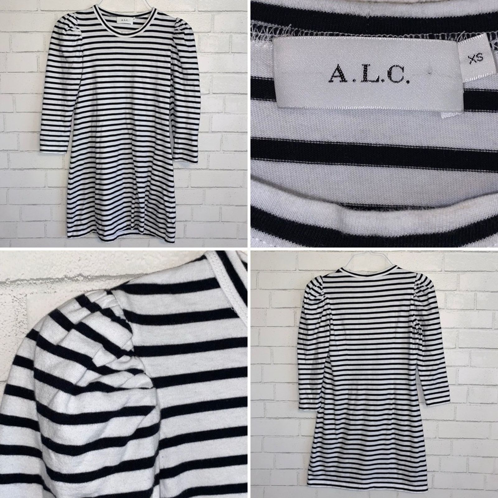 A.L.C. A.L.C. $365 Kidman Black Striped Puff LS Tee Dress XS Size XS / US 0-2 / IT 36-38 - 2 Thumbnail