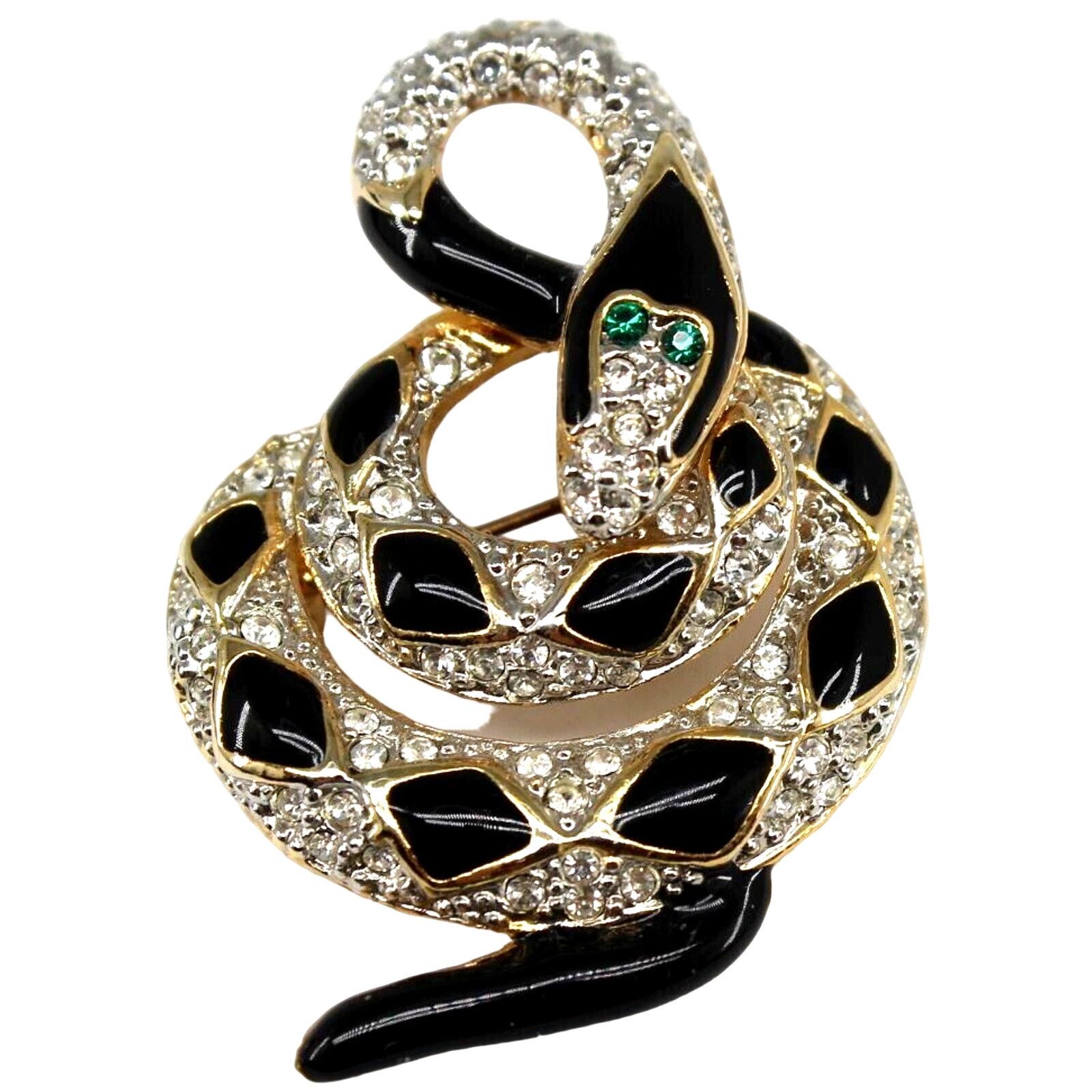 Other Spectacular Snake Brooch • Pave Set Stones •Black Enamel •2" Size ONE SIZE - 1 Thumbnail
