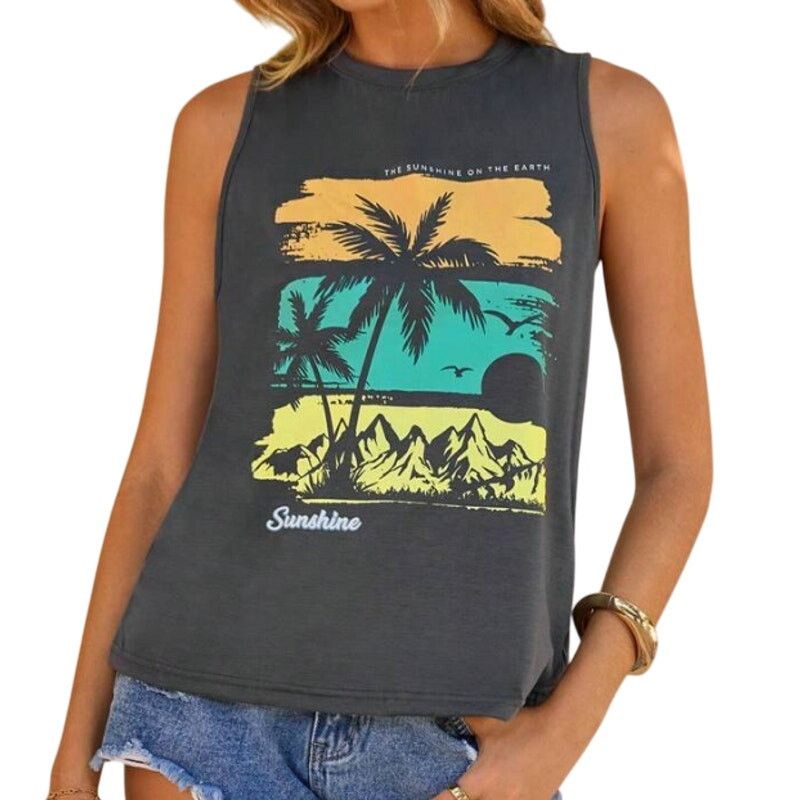 Shein Palm Tree Sunshine Graphic Classic Round Neck Tank Top, L Size L / US 10 / IT 46 - 1 Preview
