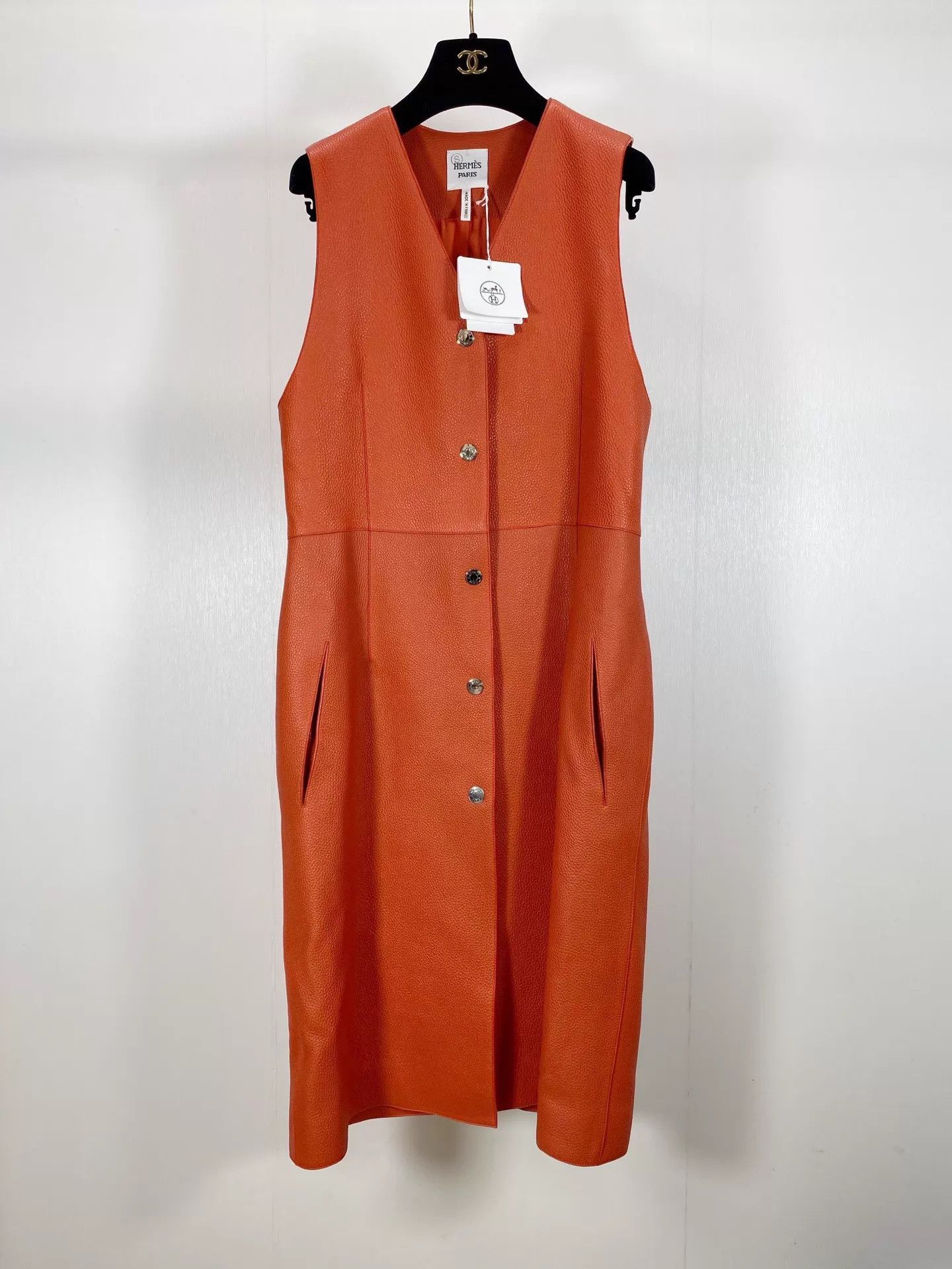 Hermes Hermes Orange V-Neck Suede Vest-Dress 38 NWT Size S / US 4 / IT 40 - 1 Thumbnail