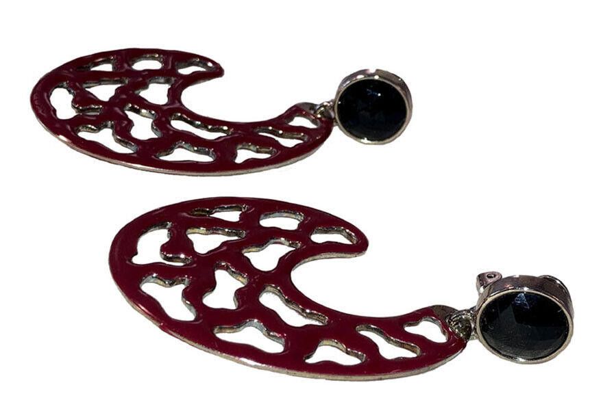 Oscar De La Renta Oscar de la Renta Pink Enamel Cut Out Drop Hoop Earrings Size ONE SIZE - 4 Thumbnail