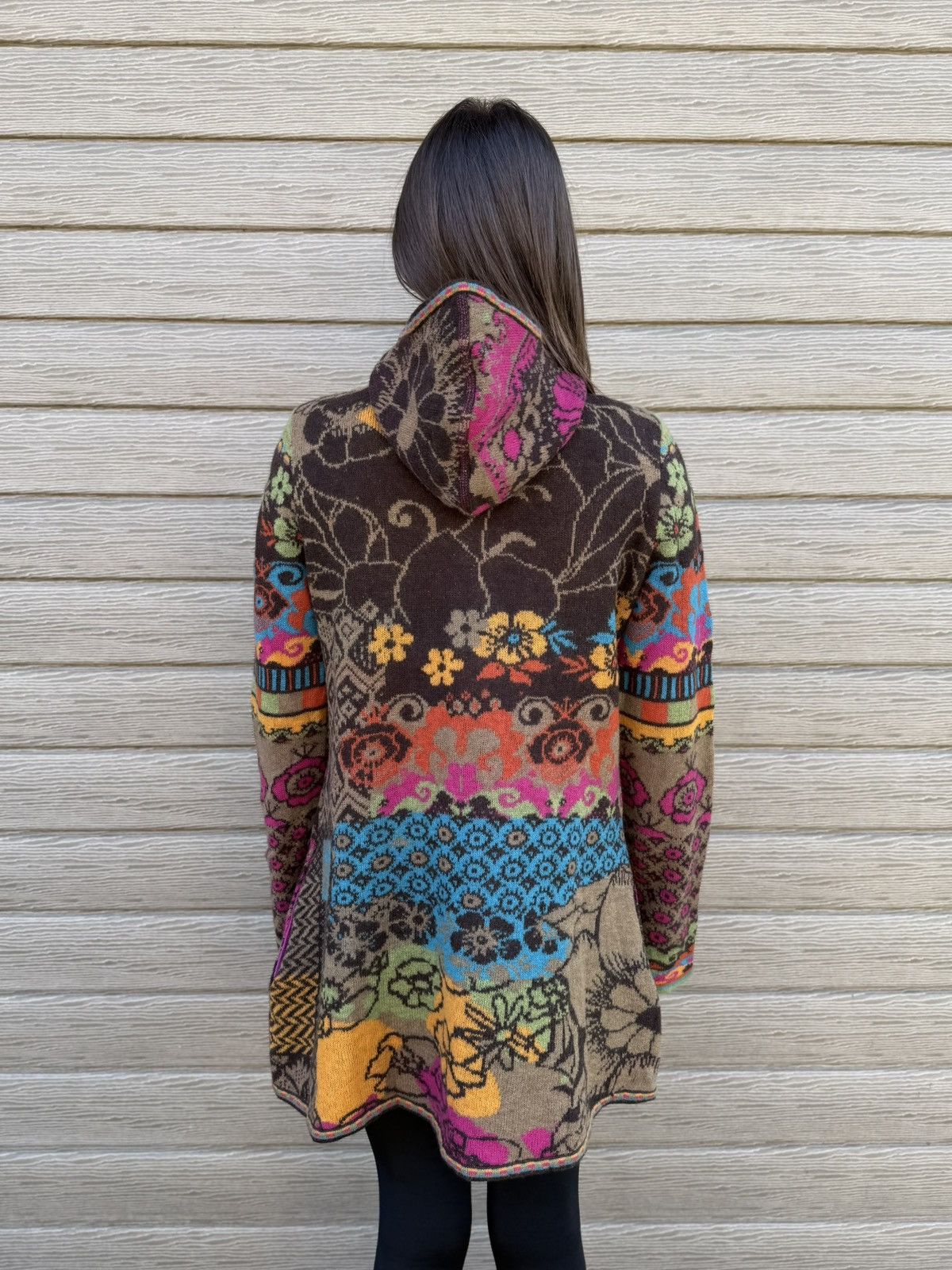 Other Ivko Lambswool Hooded Cardigan Coat Patchwork Boho Women M38 Size M / US 6-8 / IT 42-44 - 3 Thumbnail