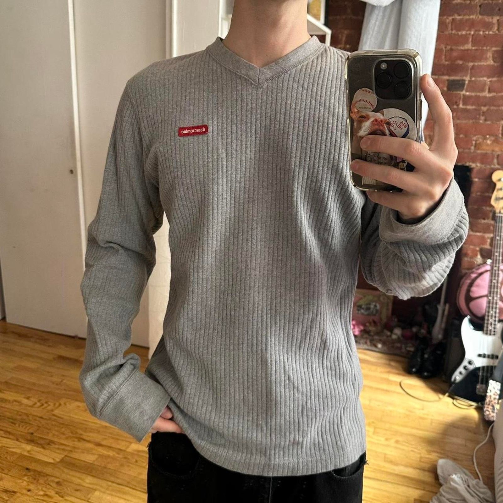 Abercrombie & Fitch × Vintage Y2K Abercrombie Ribbed V Neck Longsleeve Pullover Sweater Size US L / EU 52-54 / 3 - 7 Thumbnail