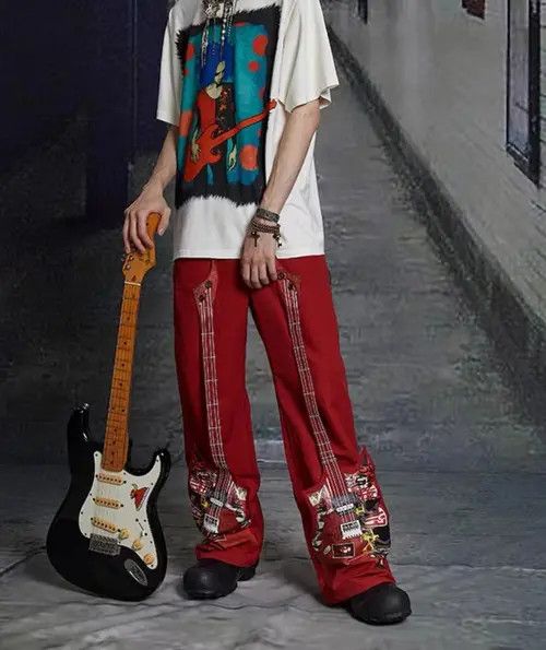VIBE Punk rock guitar and bass printed Harajuku style trousers Size US 32 / EU 48 - 4 Thumbnail
