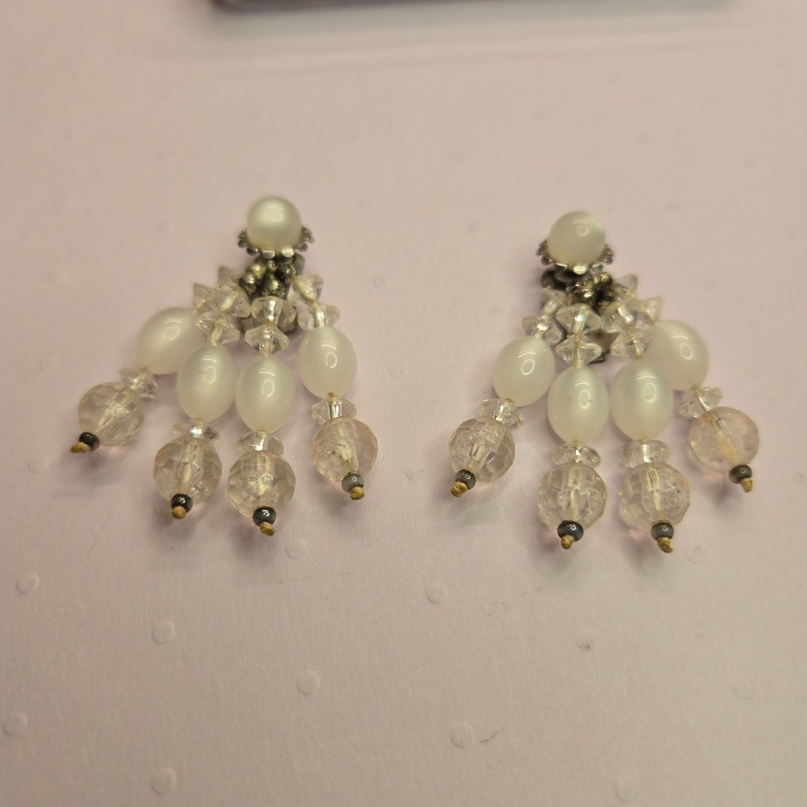 Vintage Vintage MCM Clear Crystal Beaded Chandelier Dangle Earrings Size ONE SIZE - 10 Thumbnail