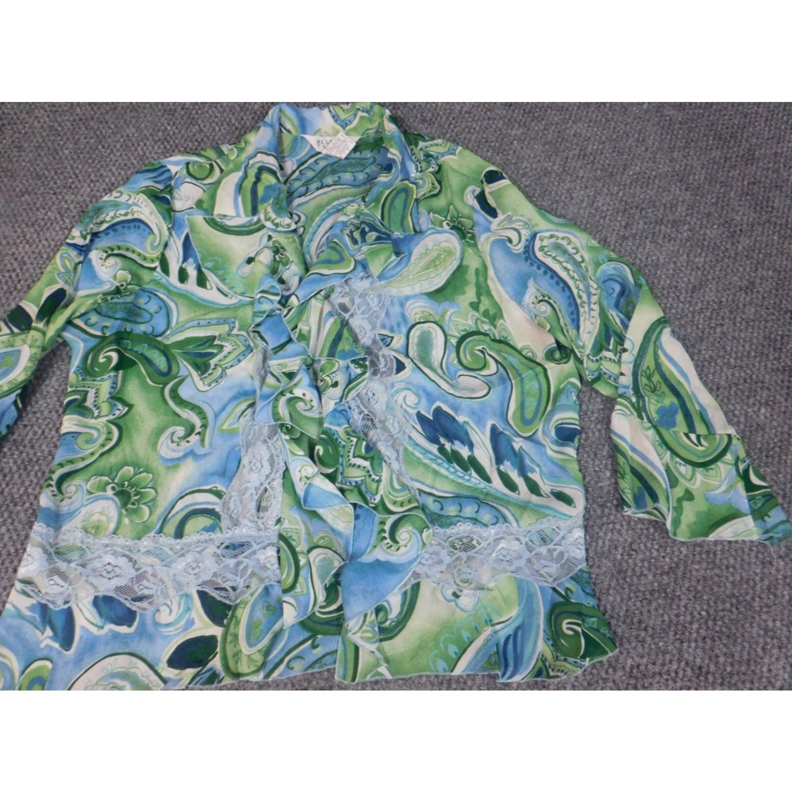 Vintage Allison Taylor Womens Top L Green Floral Pullover Size L / US 10 / IT 46 - 3 Thumbnail