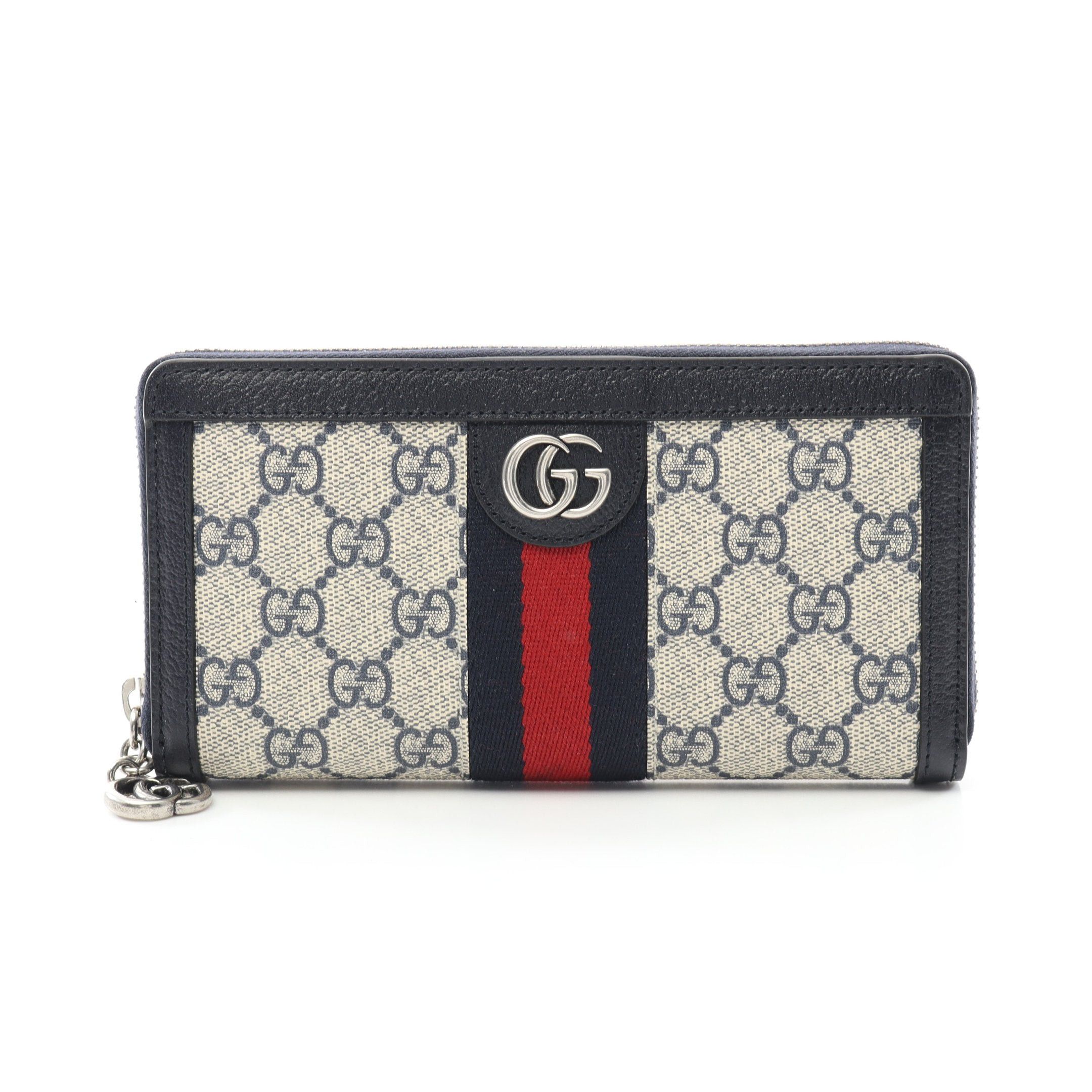 Gucci Gucci Ophidia Gg Supreme Sherry Line Round Zipper Long Wallet Leather Beige Navy Multicolor Size ONE SIZE - 1 Thumbnail