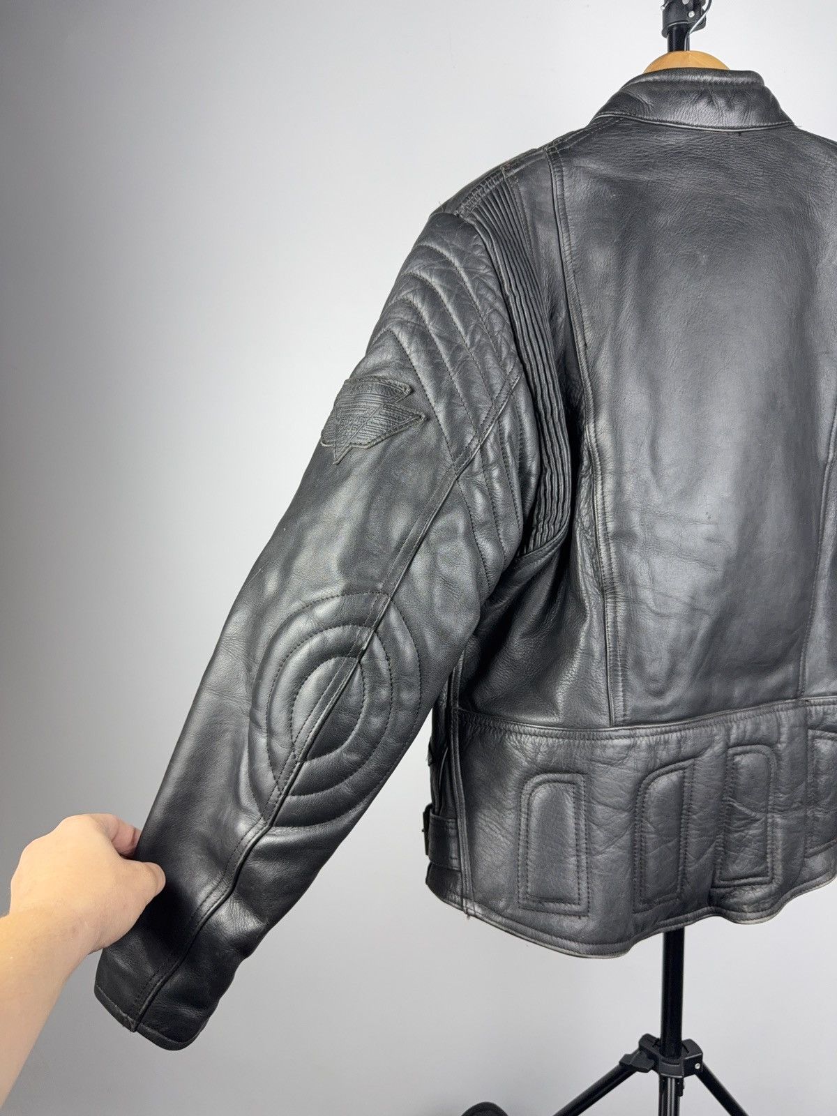 Leather Vntg 00s AKITO Heavy Leather Racing MOTO Bomber Jacket Punk Size US L / EU 52-54 / 3 - 12 Thumbnail