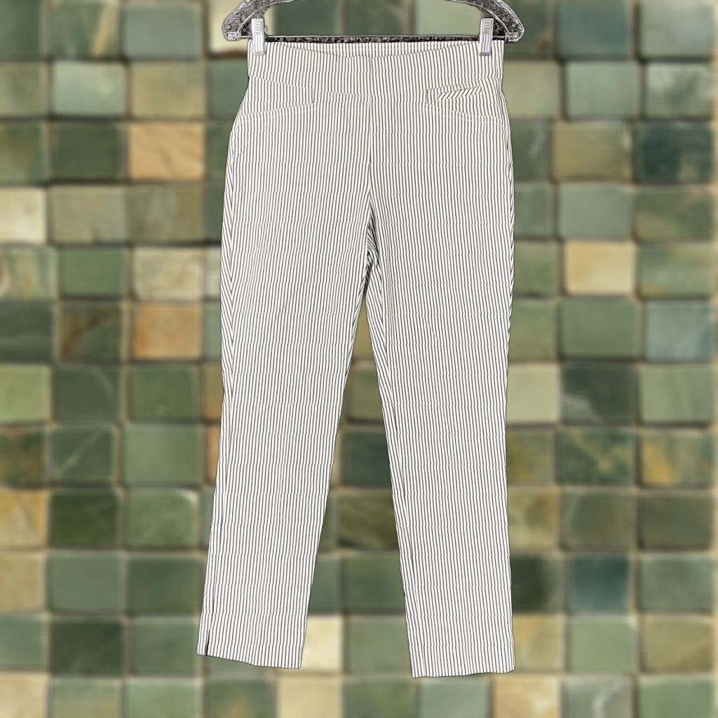 Anne Klein Anne Klein Women's Size 2 Slim Crop Pants Striped Black White Pull-On Size 26" / US 2 / IT 38 - 1 Thumbnail