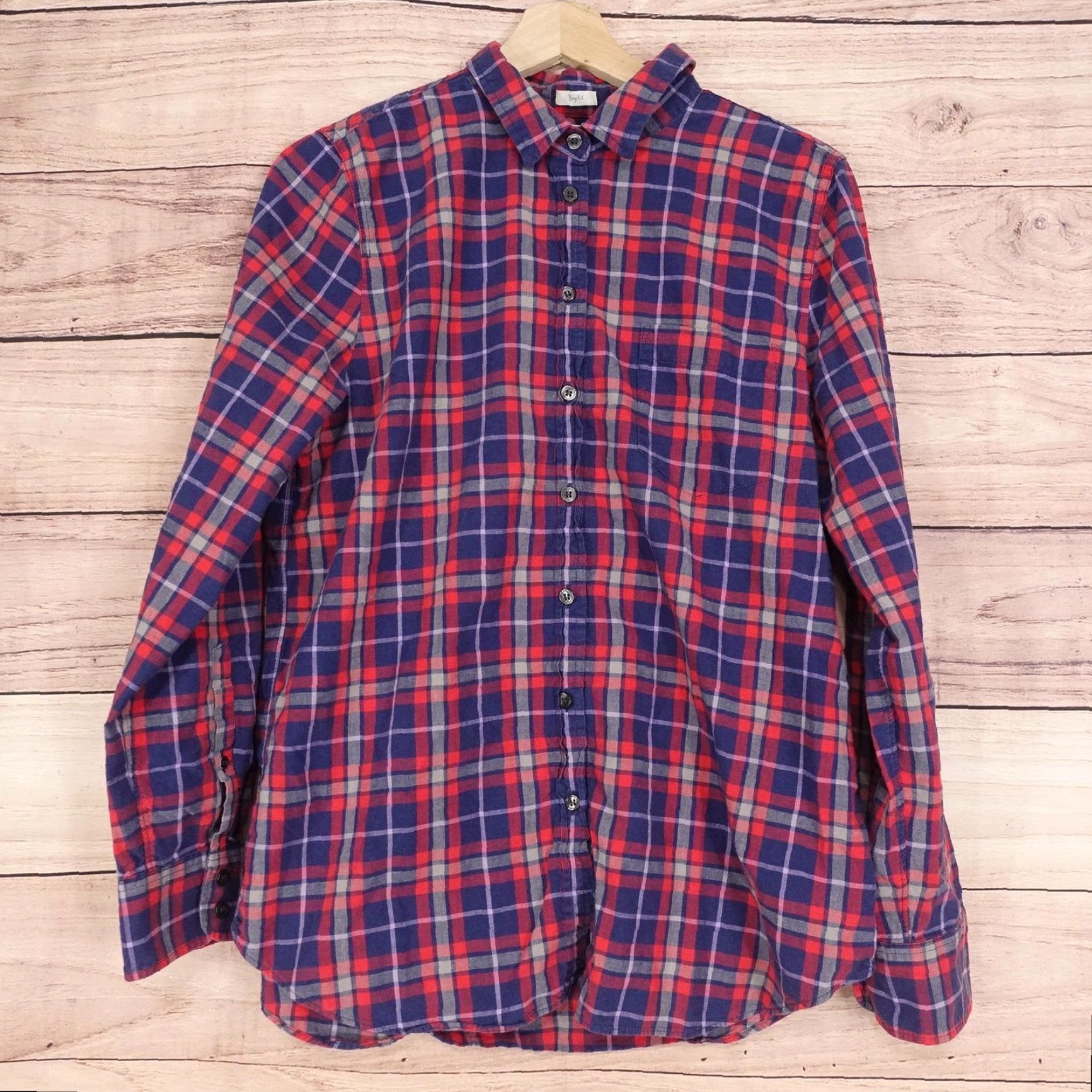 J.Crew J.CREW Shirt Womens L Blue Red Plaid Button-Up Boy Fit Long Sleeve Casual 100% Cotton Ladies Size L / US 10 / IT 46 - 2 Thumbnail