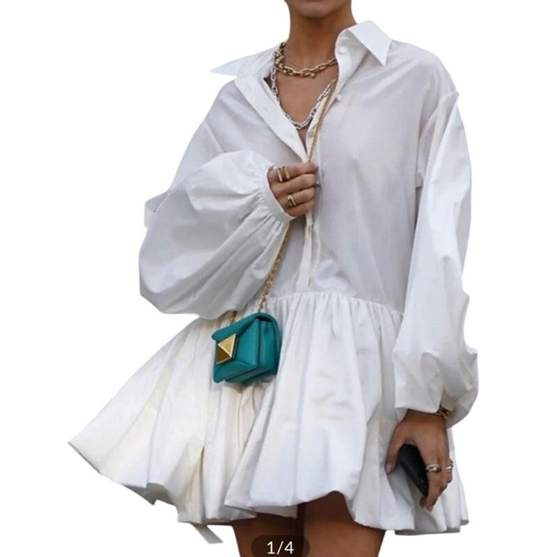 Other Commense White Pleated Long Sleeve Button Collar Mini Dress Size S / US 4 / IT 40 - 5 Thumbnail