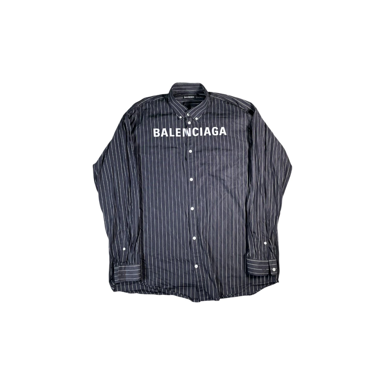 Balenciaga Balenciaga Pin Stripe Chest Logo Button Up Black Shirt Size US L / EU 52-54 / 3 - 1 Thumbnail
