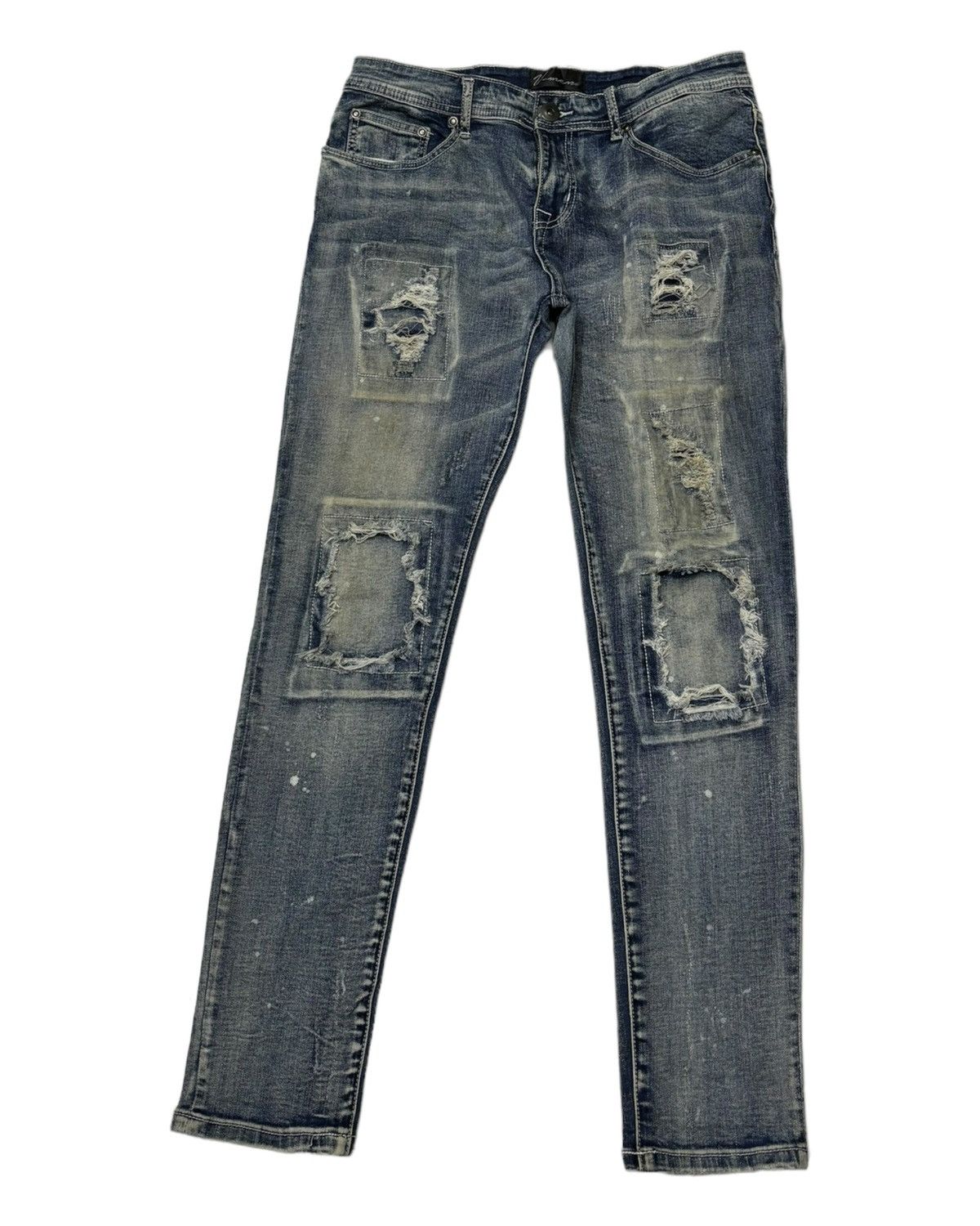 Japanese Brand VINTAGE V-MEN THRASHED PATCHWORK DISTRESS DENIM JEANS Size US 30 / EU 46 - 6 Thumbnail