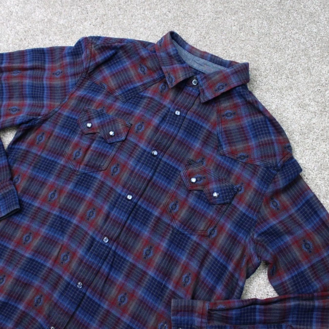 Vintage Moonshine by Brad Paisley Shirt Mens Medium Blue/Red Plaid Pearl Snap Cotton L/S Size US M / EU 48-50 / 2 - 3 Thumbnail