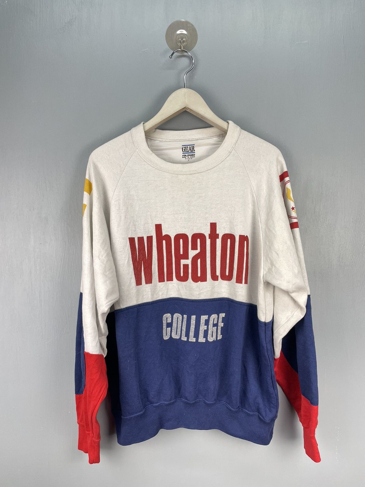 image of American College x Gear For Sports Vintage Wheaton College Sweatshirt in White, Men's (Size Large)