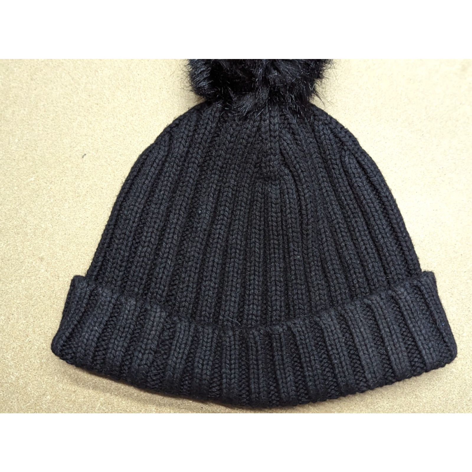 J.Crew J.CREW Womens Beanie Hat One Size Ribbon Cuffed Pom Pom Black Wool Viscose Beanie Womens Black Wool Blend Knit Casual - Mens/Womens Size ONE SIZE - 4 Thumbnail
