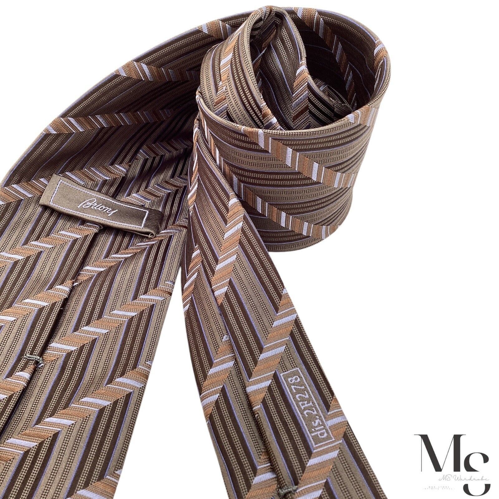 Brioni Brioni XL Brown Striped Luxury Designer Silk Tie Hand Made I Size ONE SIZE - 4 Thumbnail