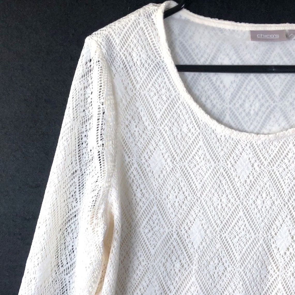 Vintage Chicos Womens Blouse Ivory Lined Textured Long Sleeve Round Neck L Size L / US 10 / IT 46 - 4 Thumbnail