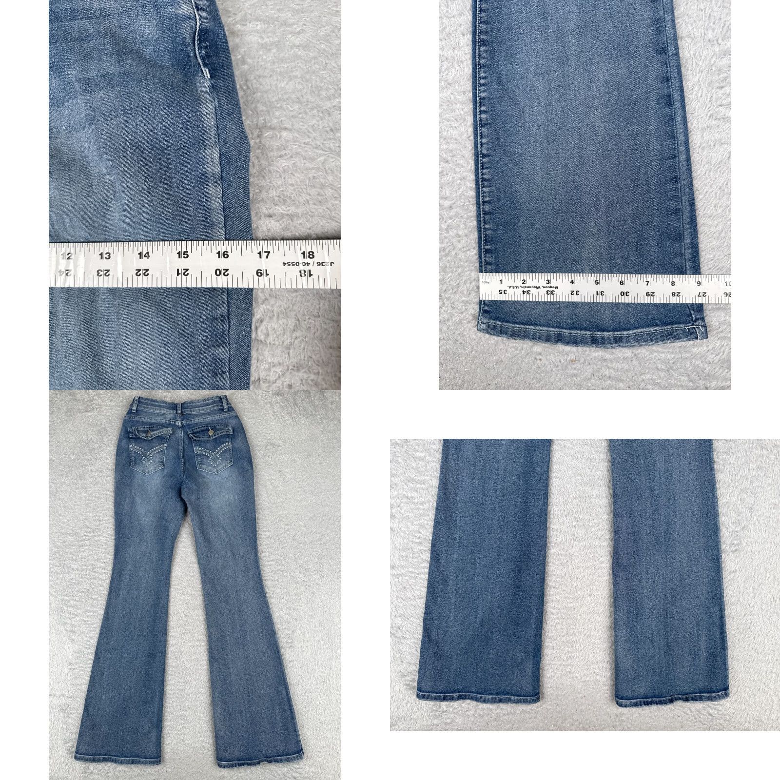 Shein Shein Jeans Womens 29 Blue Denim Flare Mid Rise Embroidered Cotton Blend 24x31 Size 29" - 9 Thumbnail
