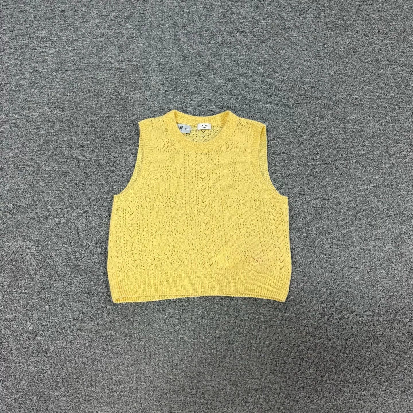 Celine Celine Yellow Openwork Jacquard Knit Vest Size M / US 6-8 / IT 42-44 - 1 Thumbnail
