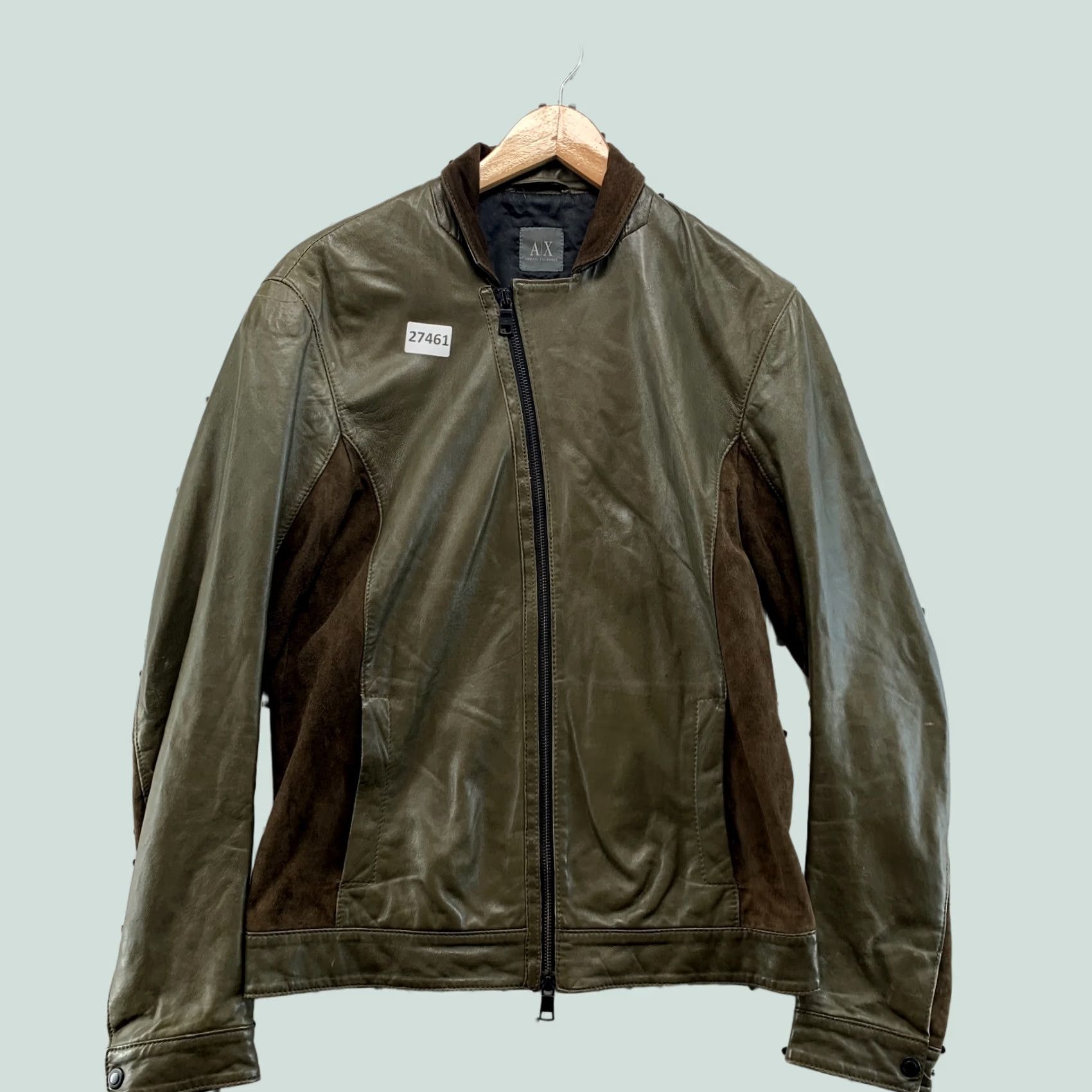 Armani Exchange Armani Exchange Woman Small Green Lamb Suede Zipper Motorcycle 20.5x25.5 Size S / US 4 / IT 40 - 1 Thumbnail