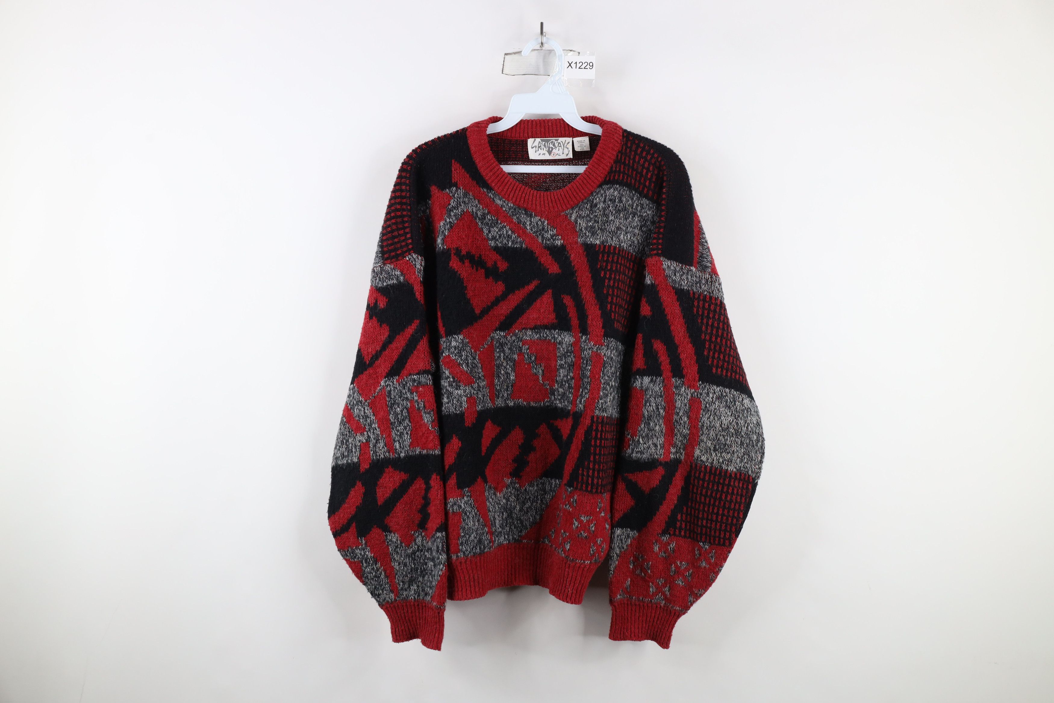 Vintage Vintage 90s Streetwear Blend Abstract Checkered Knit Sweater Size L / US 10 / IT 46 - 1 Thumbnail