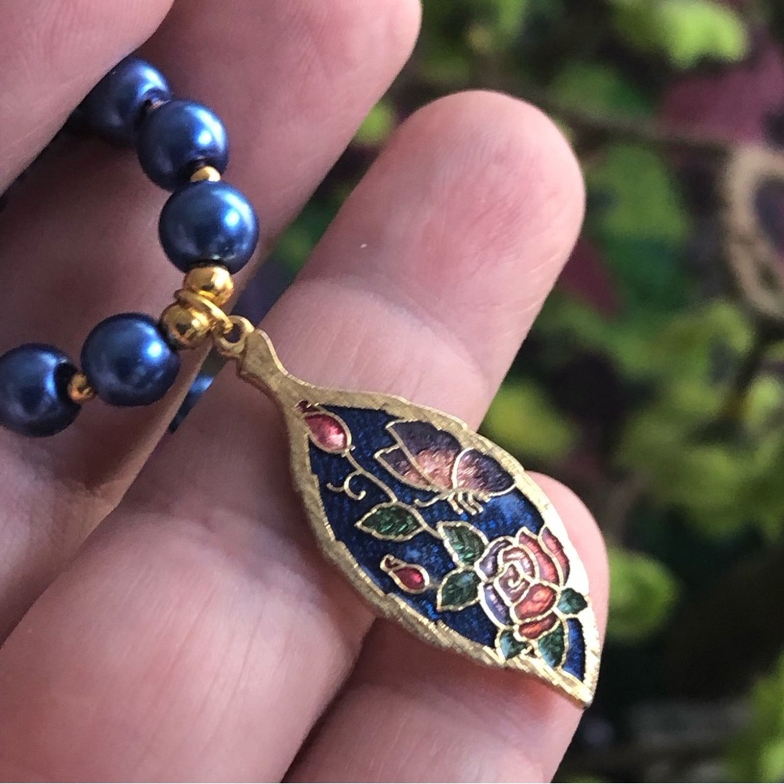 Handmade Handcrafted repurpose colorful cloisonné Pearl necklace Size ONE SIZE - 2 Thumbnail