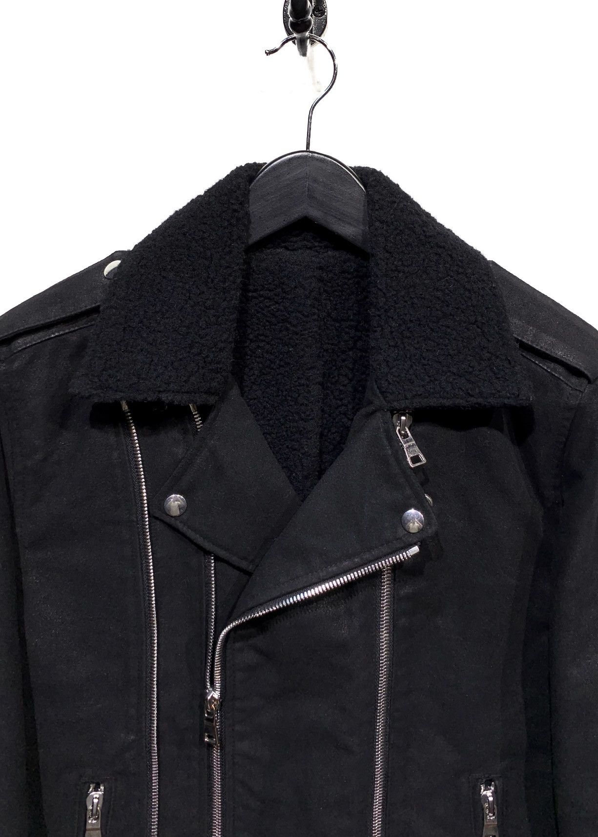 Balmain Balmain Black Waxed Cotton and Wool Lined Biker Jacket Size US M / EU 48-50 / 2 - 2 Thumbnail