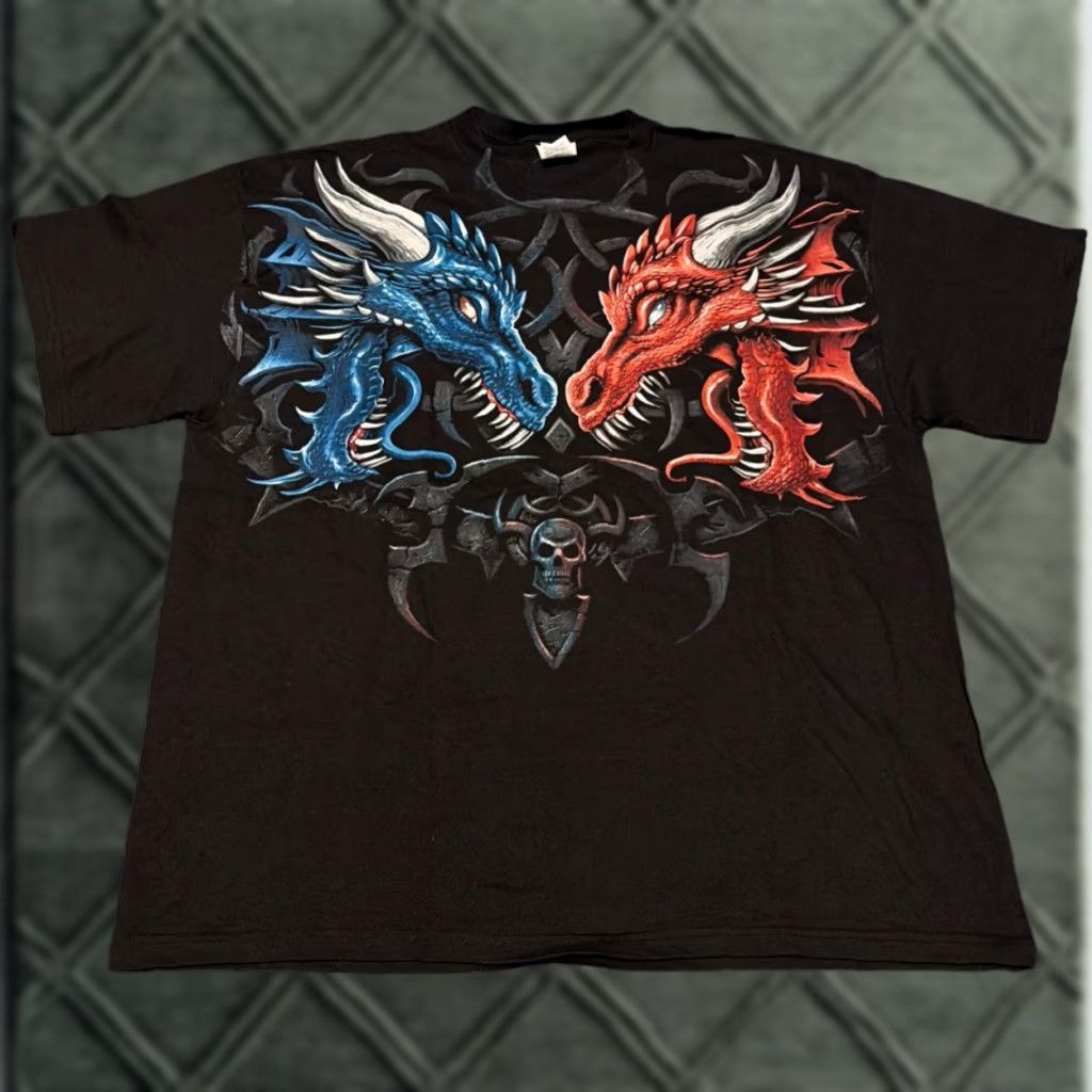 Delta Vtg Dueling Dragons Science Fiction Y2K Cyber Grunge Goth Skater Black T-Shirt Men XL Delta Shirt Size US XL / EU 56 / 4 - 1 Thumbnail