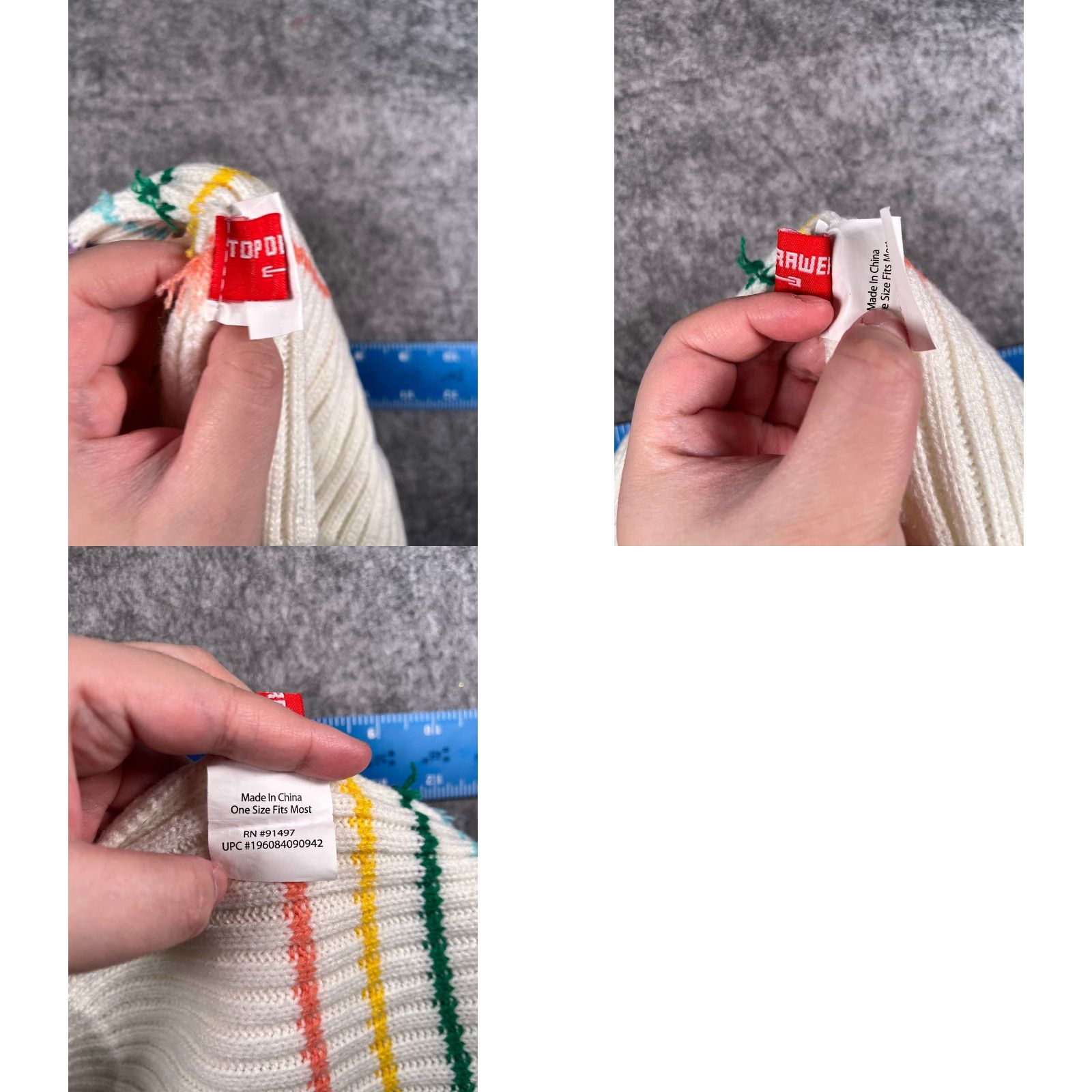 Vintage Top Drawer White Striped Beanie Women One Size Knit Acrylic Pom Outdoor Ski Size ONE SIZE - 8 Thumbnail