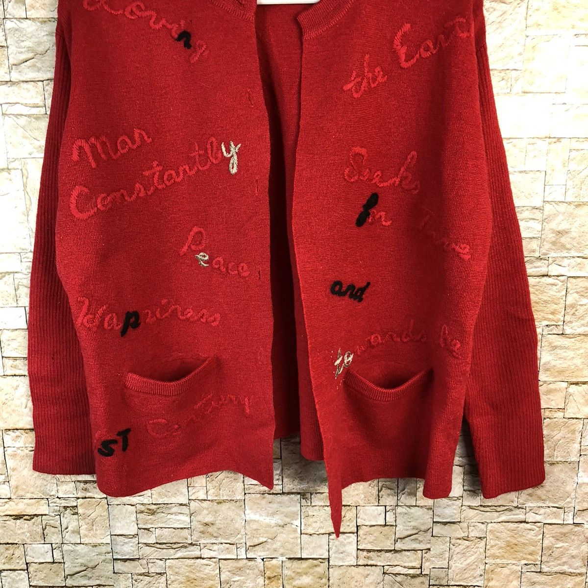 Homespun Knitwear × Pierre Cardin Escape pierre cardin Red Cardigan Knitwear #A1201 Size M / US 6-8 / IT 42-44 - 3 Thumbnail