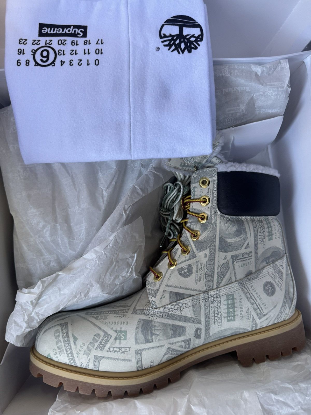 Maison Margiela × Supreme Supreme MM6 Maison Margiela $100 Bills Timberland Boot Size US 12 / EU 45 - 7 Thumbnail