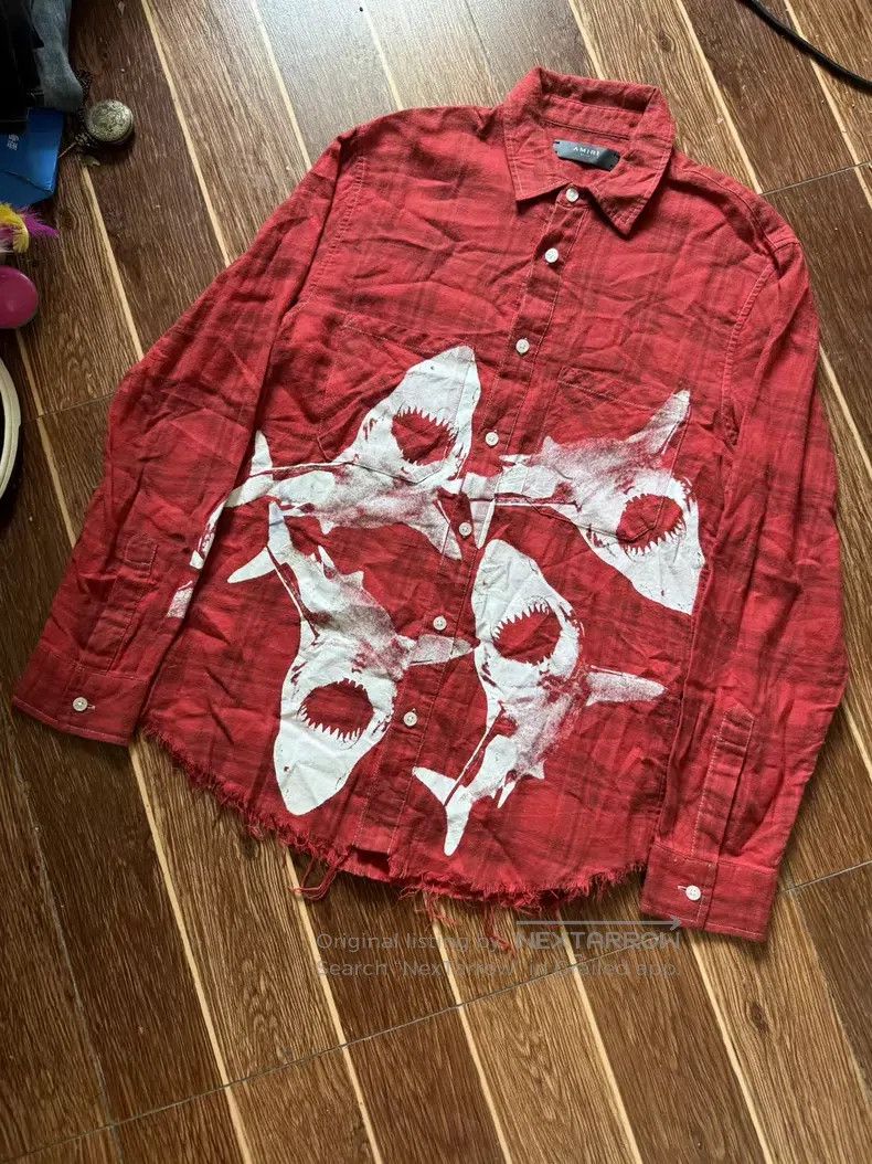 Amiri Amiri Red shark shirt Size US S / EU 44-46 / 1 - 1 Thumbnail