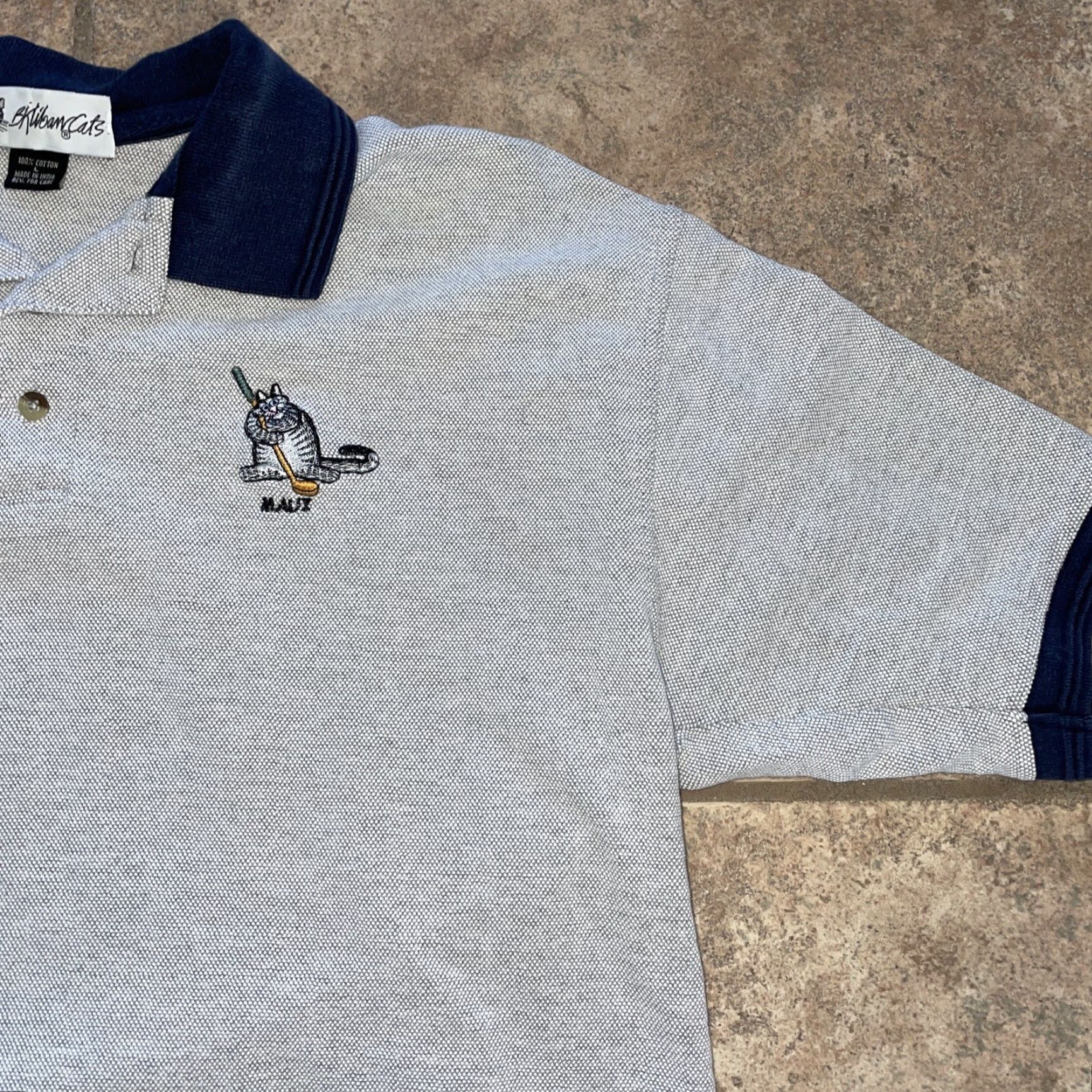 Vintage VTG B Klibin Cats 100% Cotton Polo Golf Shirt Mens Size L Gray Polo Men's L Cat Golf Shirt Size US L / EU 52-54 / 3 - 2 Thumbnail