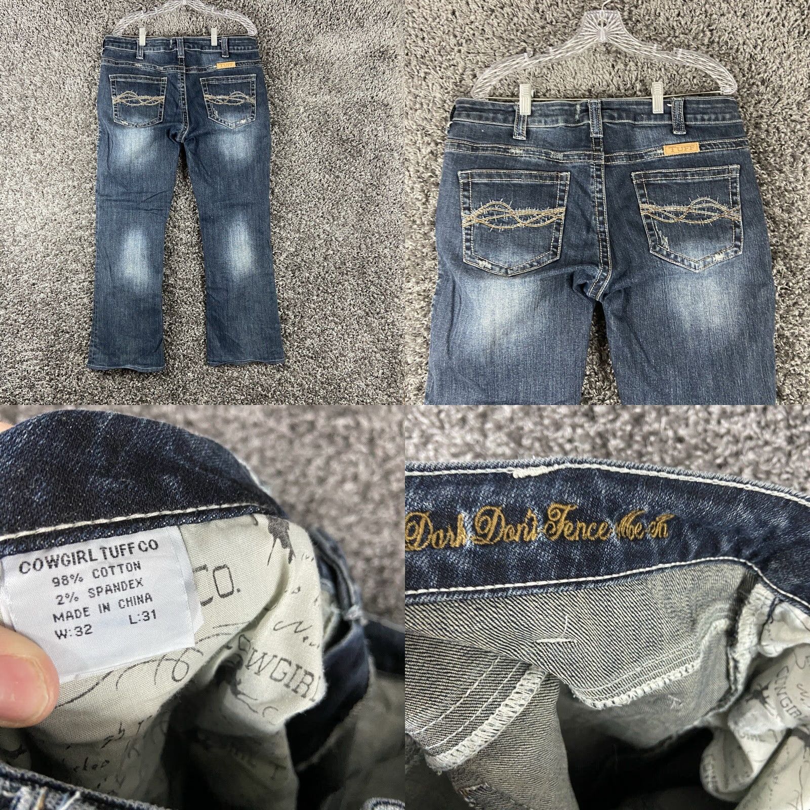 CO VINTAGE Cowboy Tuff Co Dark Don’t Fence Me In Jeans Women’s 32 Blue Bootcut Womens 32 Jeans Size 24" / US 00 / IT 34 - 8 Thumbnail