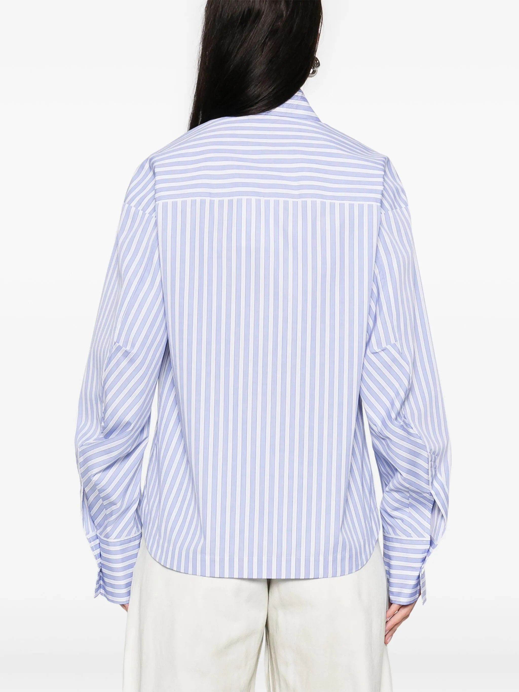 The Attico o1s22i1n0325 Oversized Cotton Shirt in White Blue Size S / US 4 / IT 40 - 4 Thumbnail