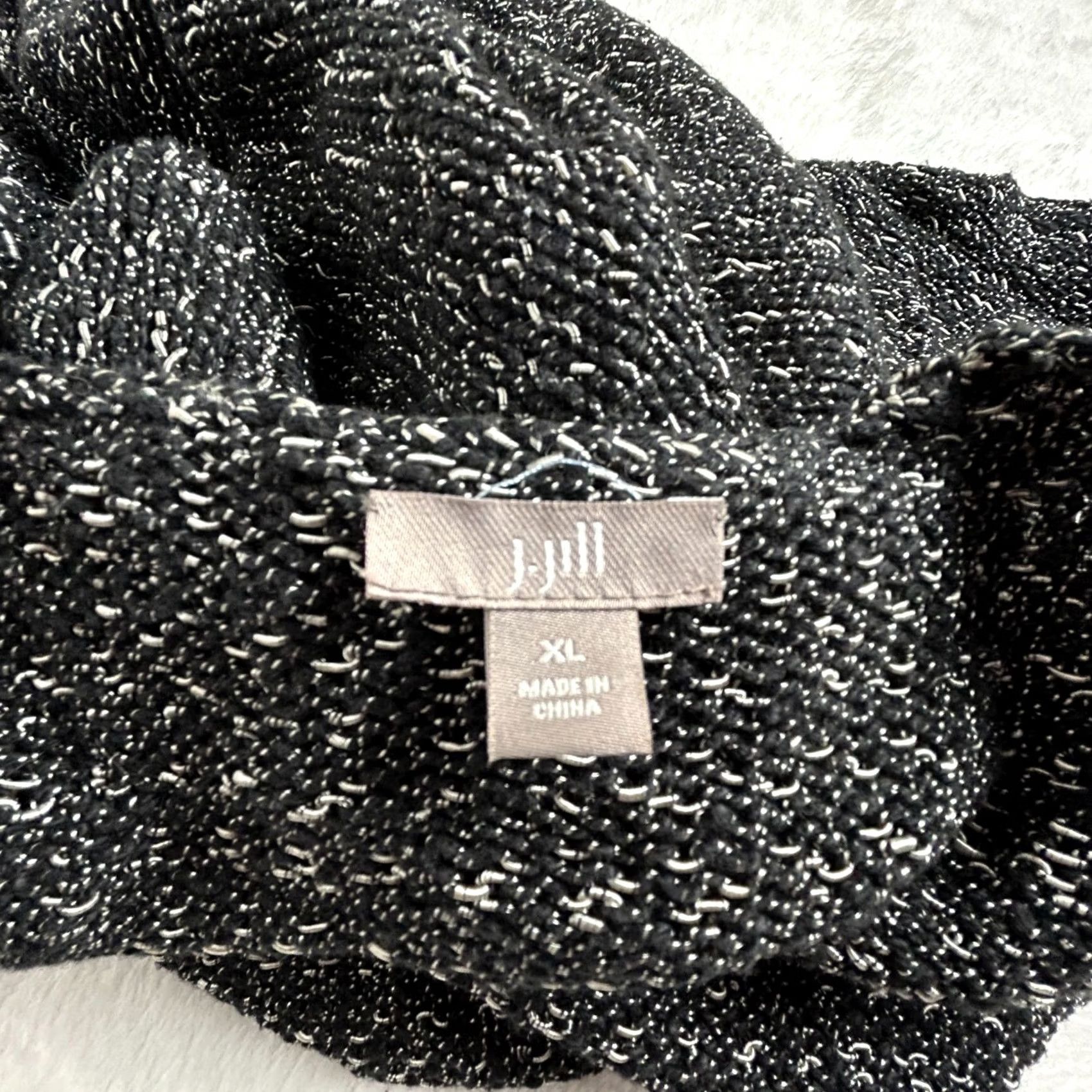 J. Jill J. Jill Cardigan Shirt Womens XL Black White Open-Front Textured Knit Sweater Size XL / US 12-14 / IT 48-50 - 3 Thumbnail