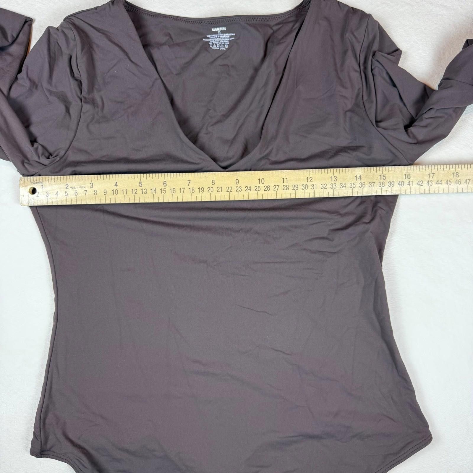 Other SUUKSESS Womens XL V-Neck Long Sleeve Bodysuit Taupe Brown Size ONE SIZE - 3 Thumbnail