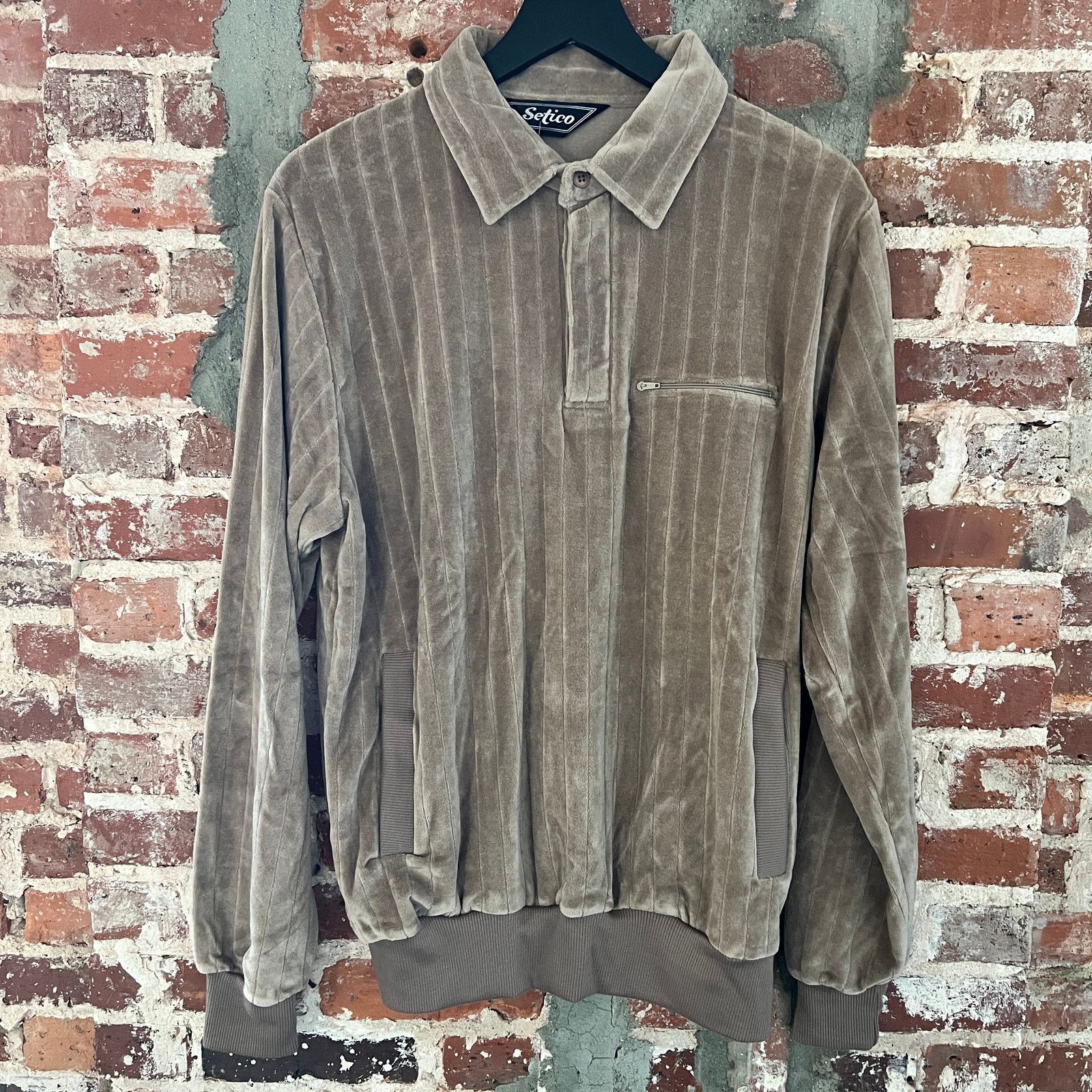 Vintage VTG Velour Setico Kangaroo Pocket Brown Shirt XL 23x38 NWT Size US XL / EU 56 / 4 - 2 Thumbnail