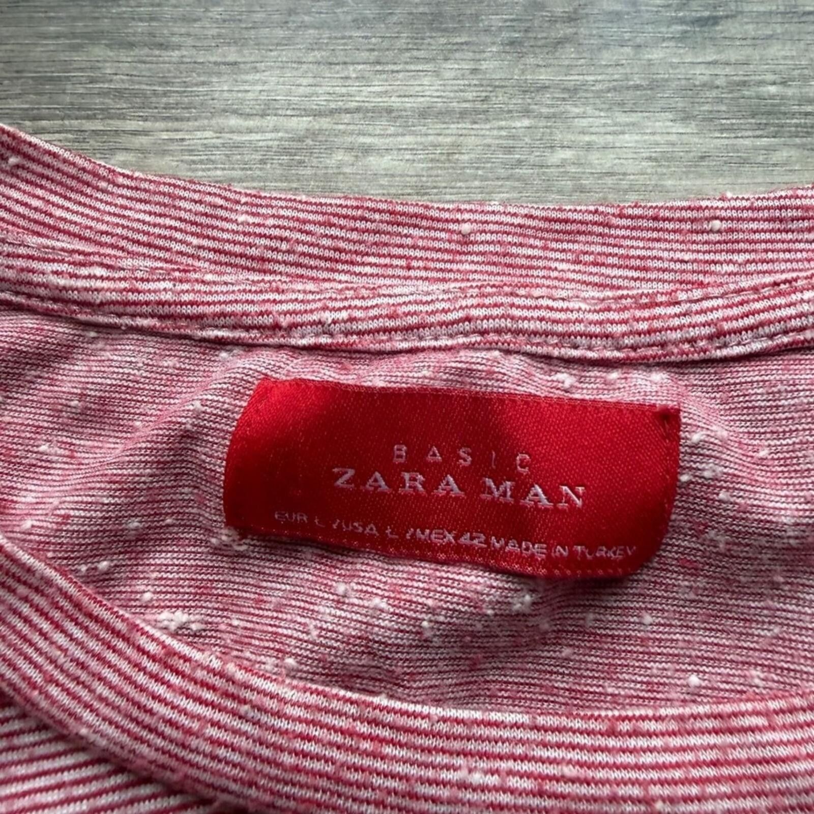 Zara Zara Man Basic Red White Micro Stripe T-Shirt Mens Large Size US L / EU 52-54 / 3 - 3 Thumbnail