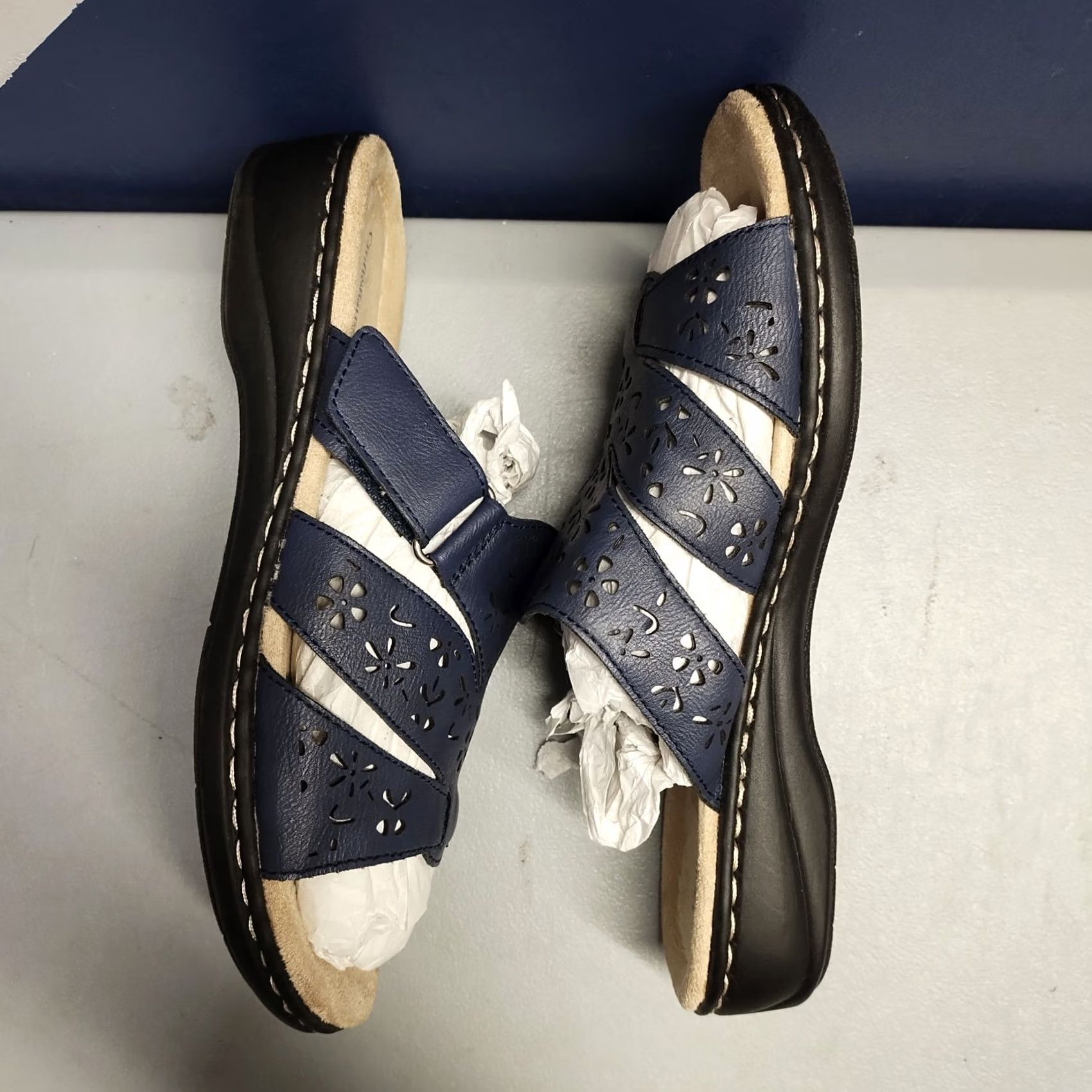 Croft & Barrow Croft & Barrow Slide Sandals Womens US 7.5M Blue Cutout Detail Comfort Slip On Size US 8 / IT 38 - 2 Thumbnail