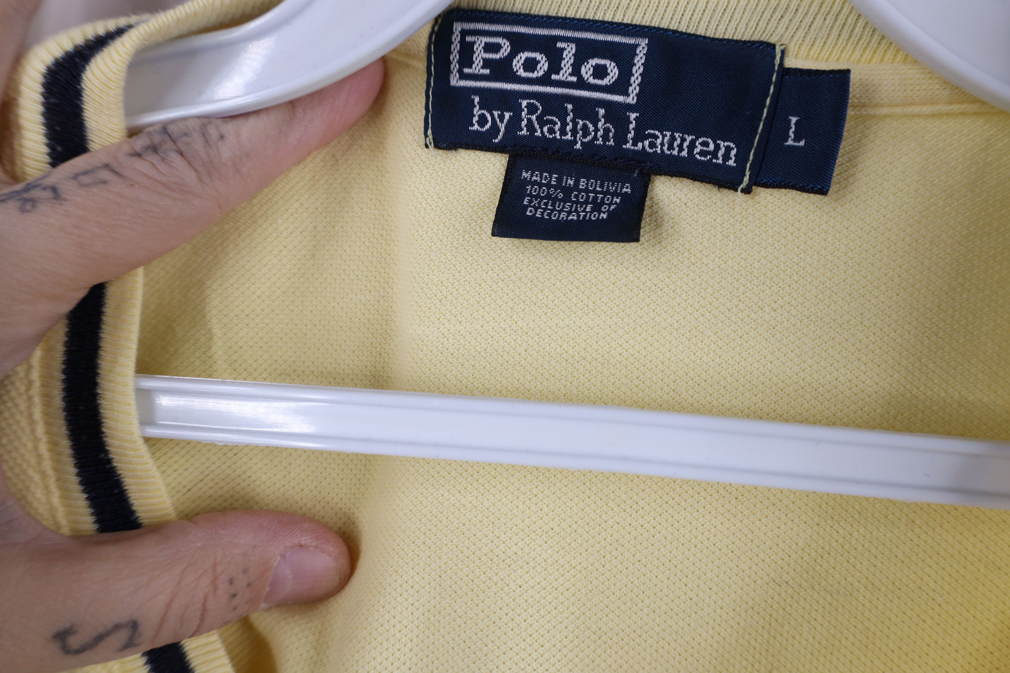 Ralph Lauren Vintage 90s Ralph Lauren Cotton Knit V-Neck T-Shirt Yellow Size US L / EU 52-54 / 3 - 7 Thumbnail