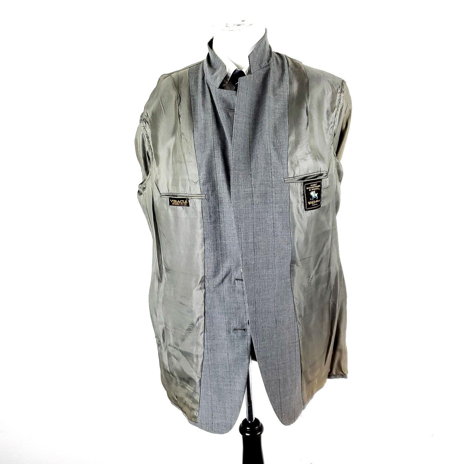 Hickey Freeman Hickey Freeman Wool 2 Button Suit Jacket 44L Gray W/ Blue Re Size 44L - 9 Thumbnail